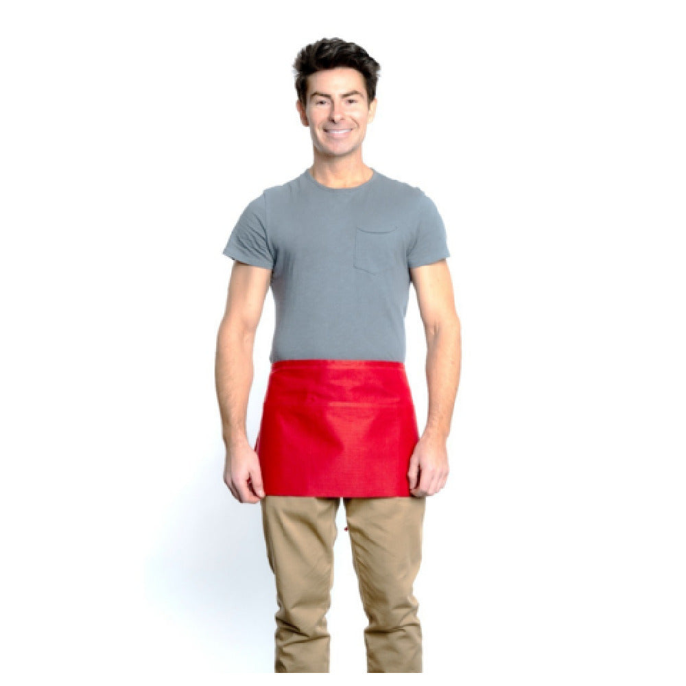 12" Red Poly-Cotton Blend Waist Apron with 3 Pockets