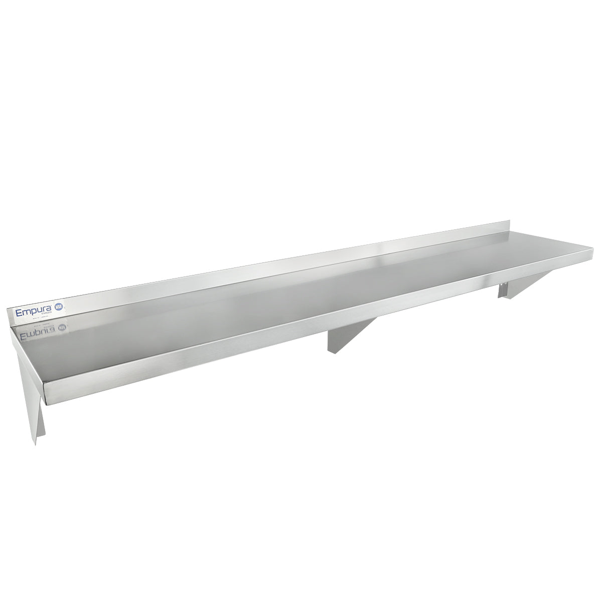 60" x 12" 18 Gauge Stainless Steel Standard Duty Wall Shelf, NSF Shelving, Wall Mounted Empura