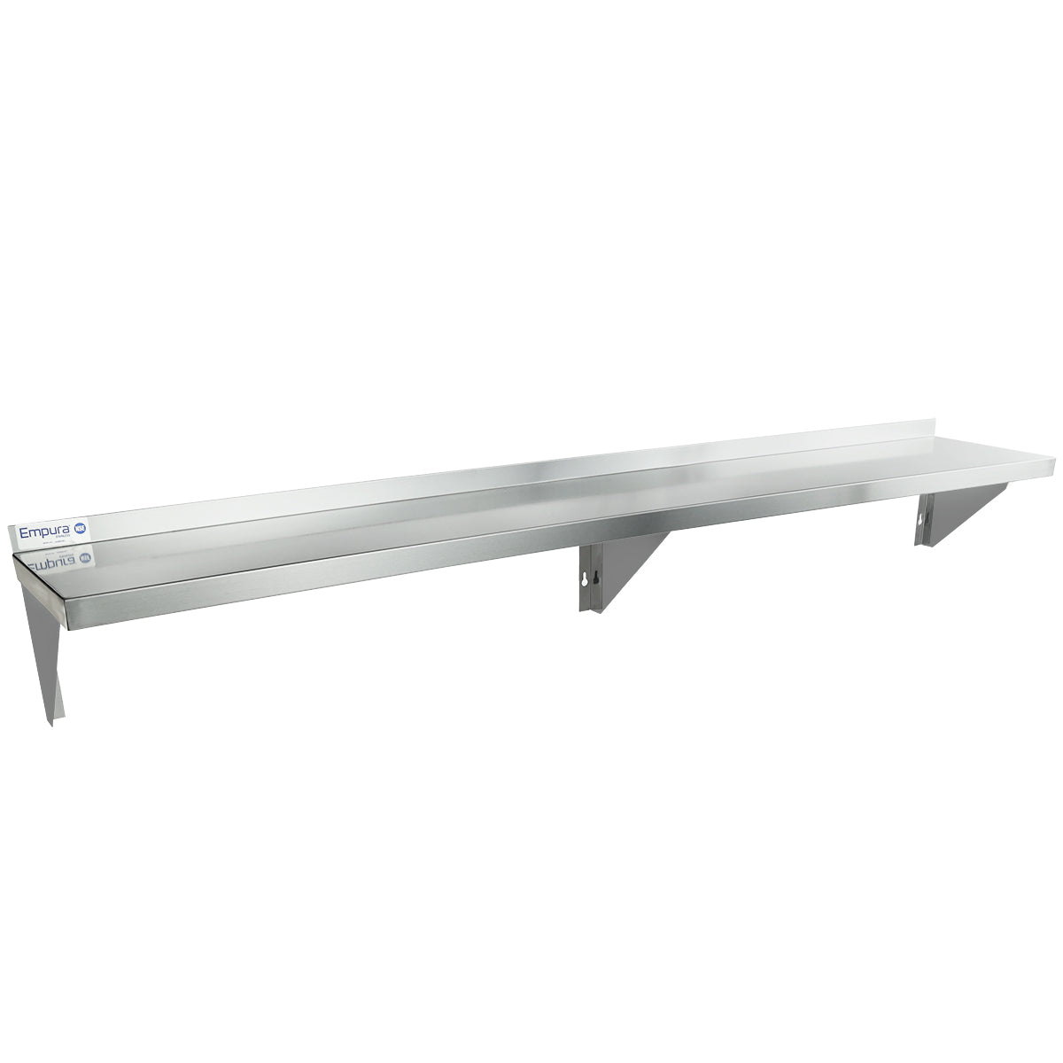 72" x 12" 18 Gauge Stainless Steel Standard Duty Wall Shelf, NSF Shelving, Wall Mounted Empura
