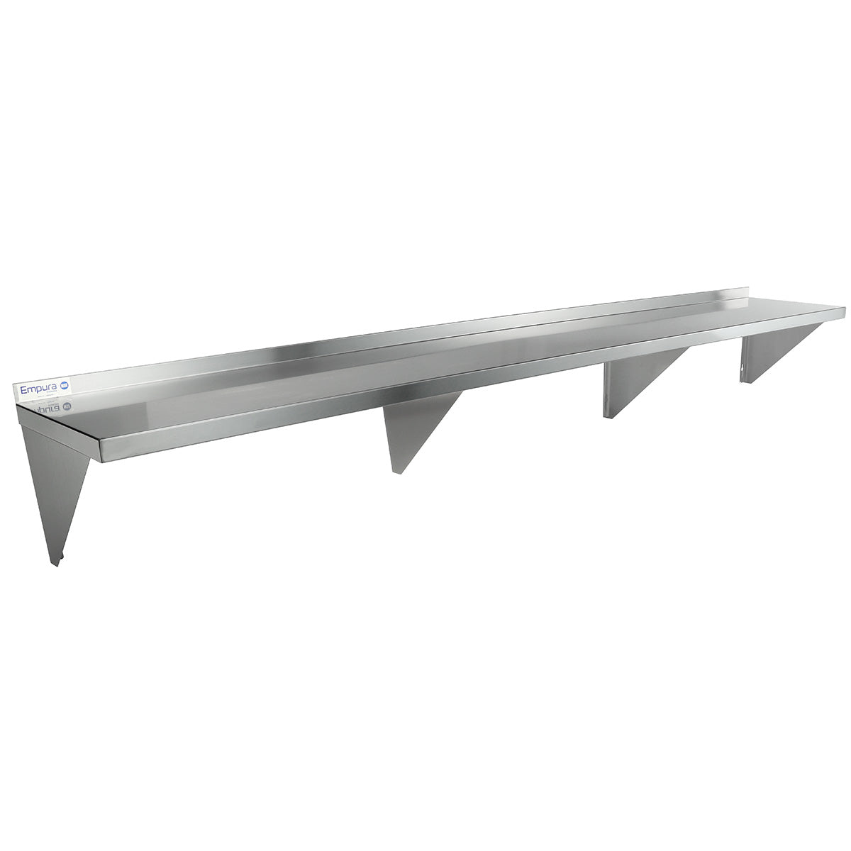 96" x 15" 18 Gauge Stainless Steel Standard Duty Wall Shelf, NSF Shelving, Wall Mounted Empura