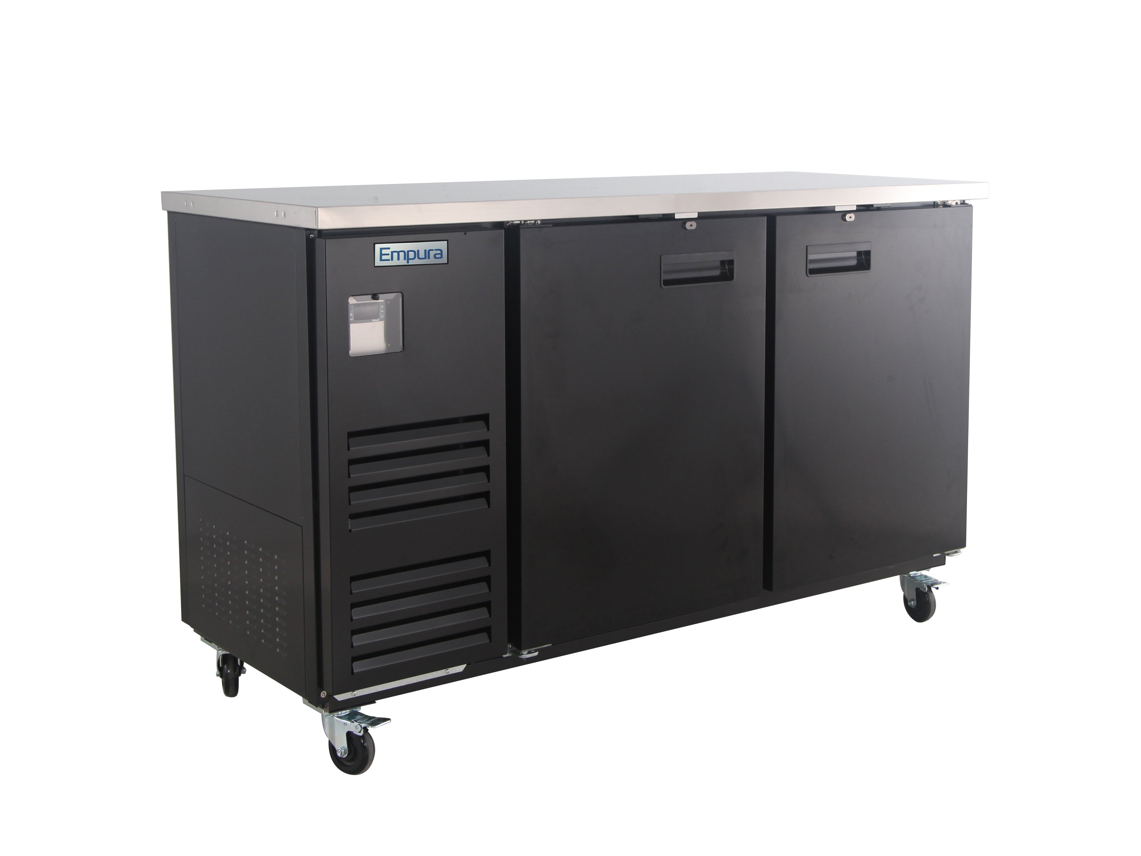 69" x 28" Swing Solid Door Powder Coated Black Stainless Steel Commercial Back Bar Refrigerator Back Bar Cabinet, Refrigerated Empura