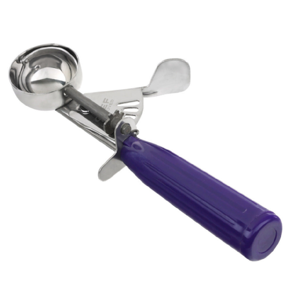 .75 Oz Stainless Steel Disher Thumb Press Scoop with Purple Handle