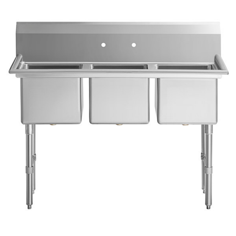 54" 16 Gauge Stainless Steel Three Compartment Heavy Duty Sink with Stainless Steel Legs, Cross Bracing, and without Drainboards - 15" x 12" x 15" Bowls, NSF Sink, (3) Three Compartment Empura