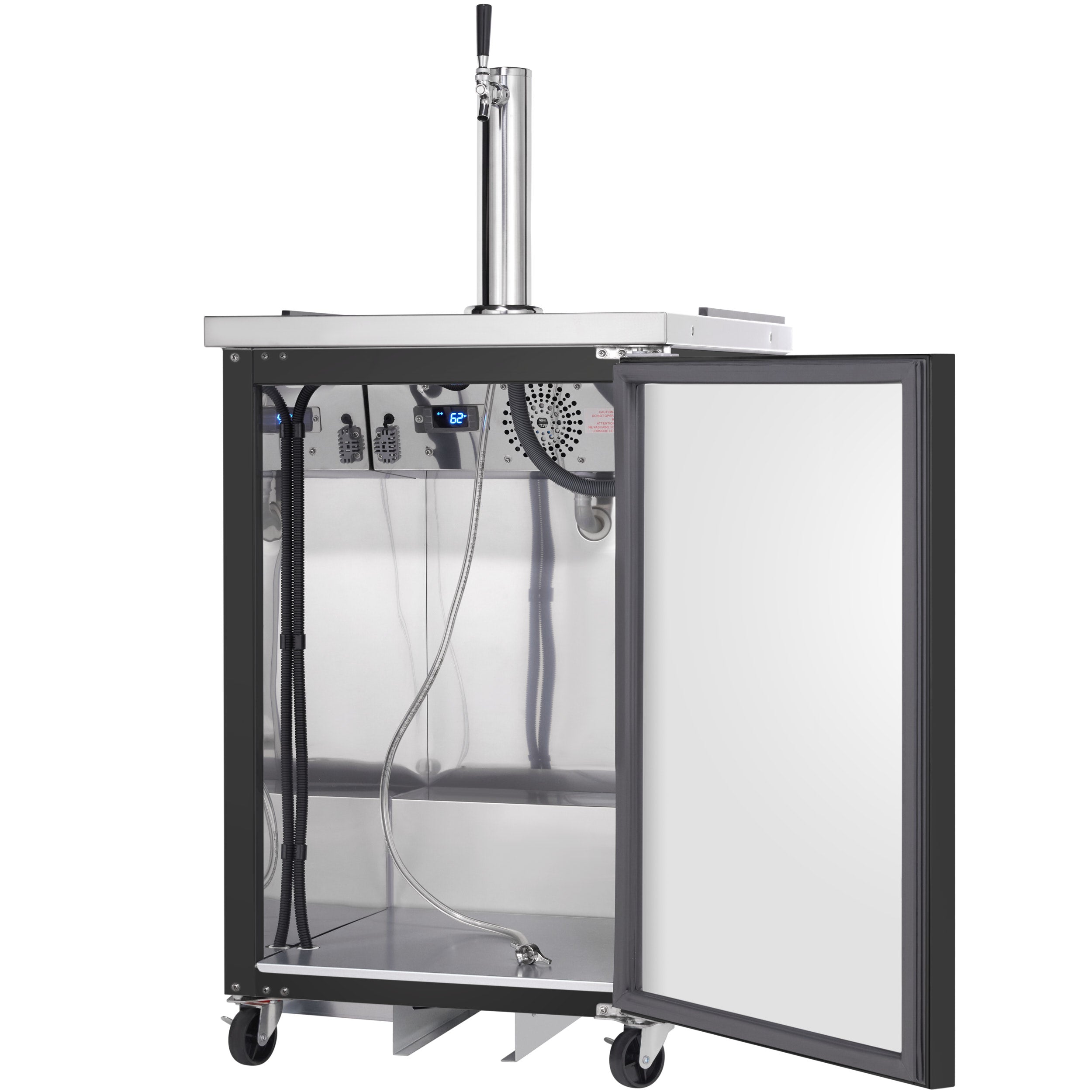 24" Single Tap Commercial Kegerator Beer Dispenser - Black Powder-Coated Steel, Holds (1) 1/2 Keg