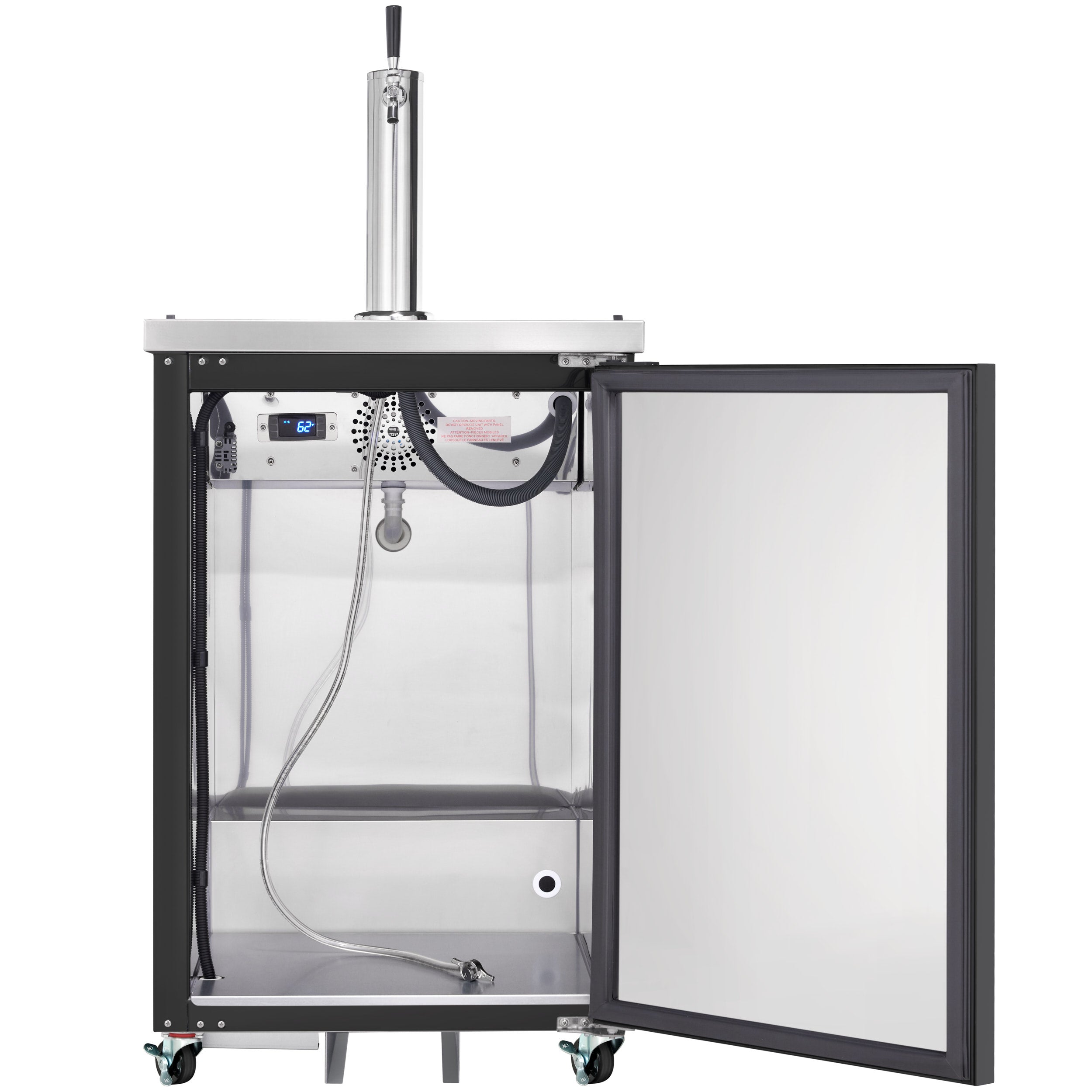 24" Single Tap Commercial Kegerator Beer Dispenser - Black Powder-Coated Steel, Holds (1) 1/2 Keg