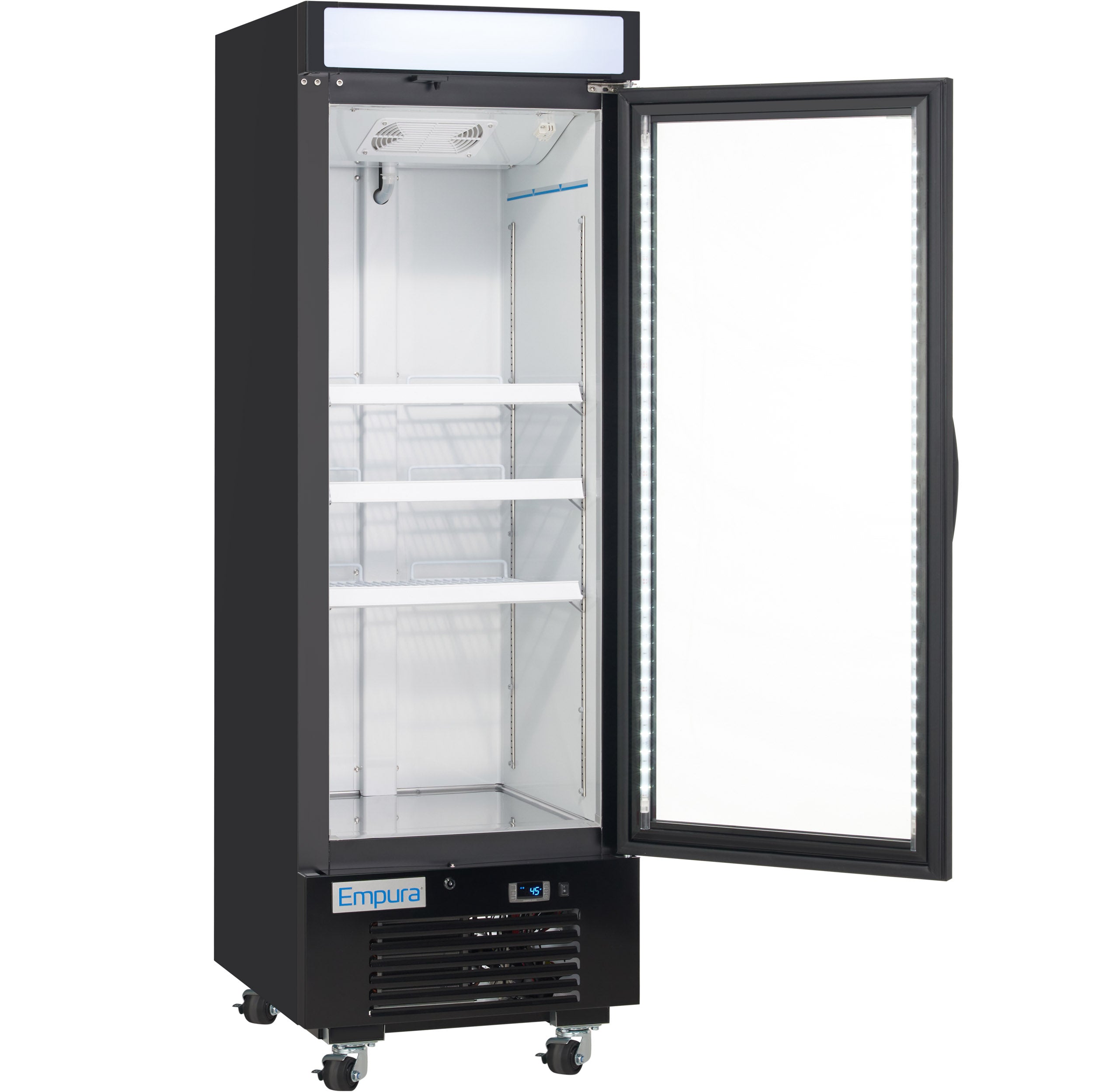 25" Black Swing Commercial Glass Door Merchandiser Freezer with ClearKeeper™ Glass
