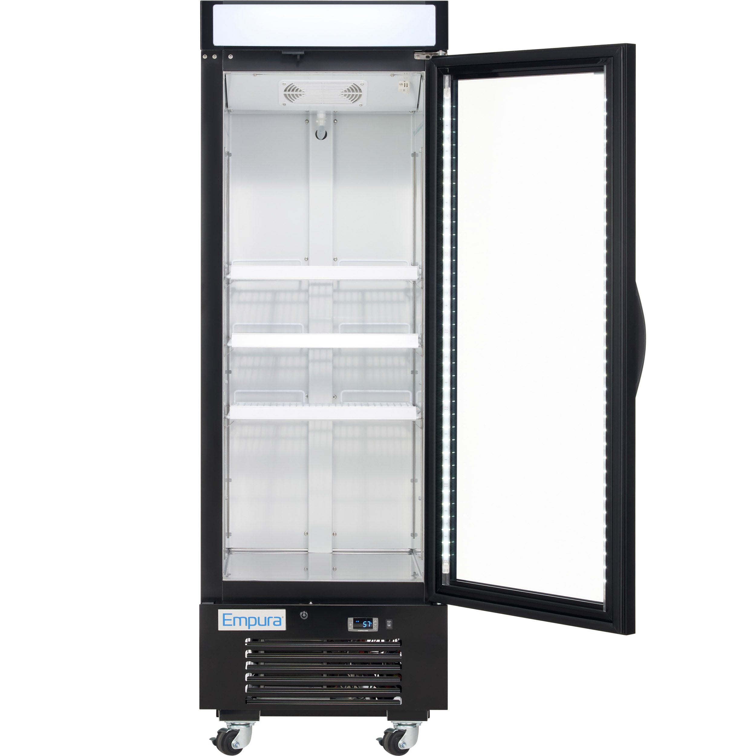 25" Black Swing Commercial Glass Door Merchandiser Freezer with ClearKeeper™ Glass