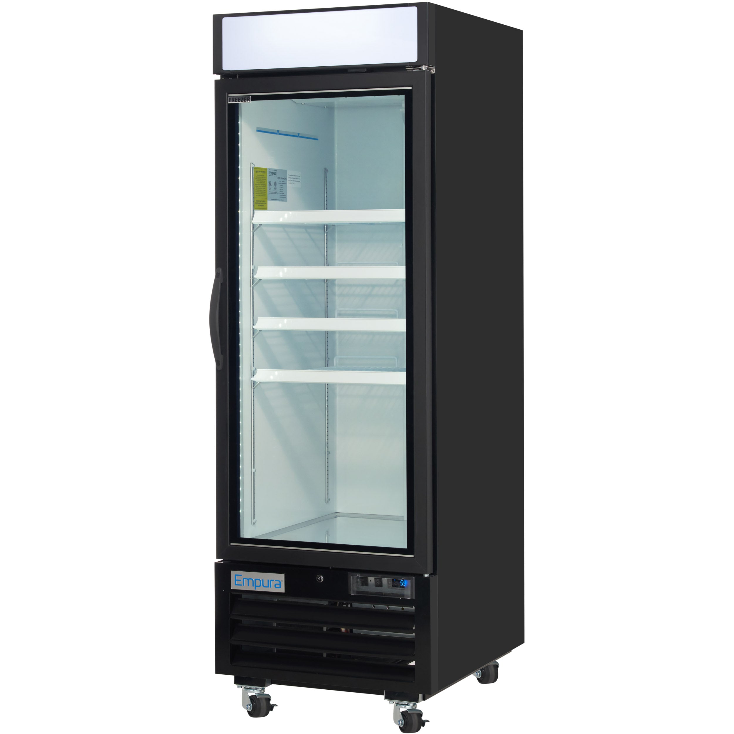 27" Black Swing Commercial Glass Door Merchandiser Freezer with ClearKeeper™ Glass
