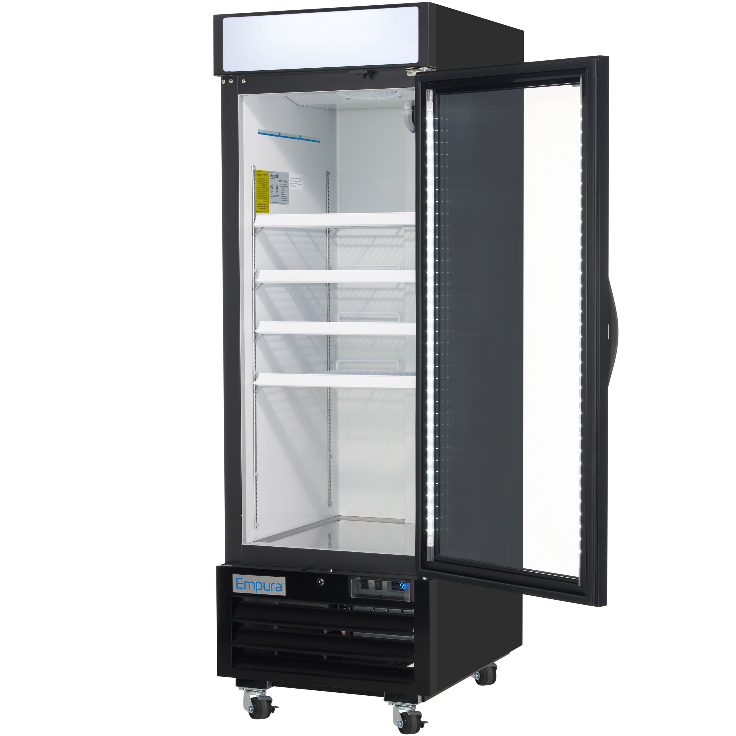27" Black Swing Commercial Glass Door Merchandiser Freezer with ClearKeeper™ Glass