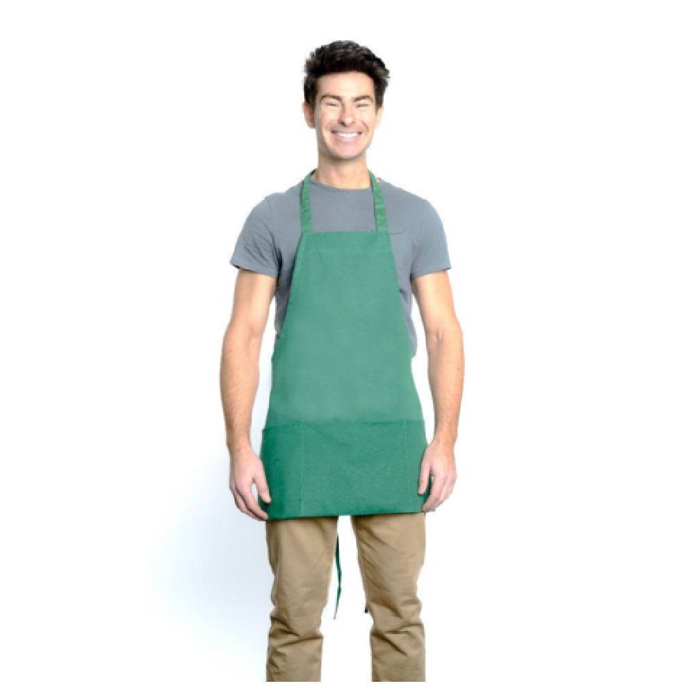 25" Poly-Cotton Kelly Green Bib Apron Half Length with 2 Front Pockets