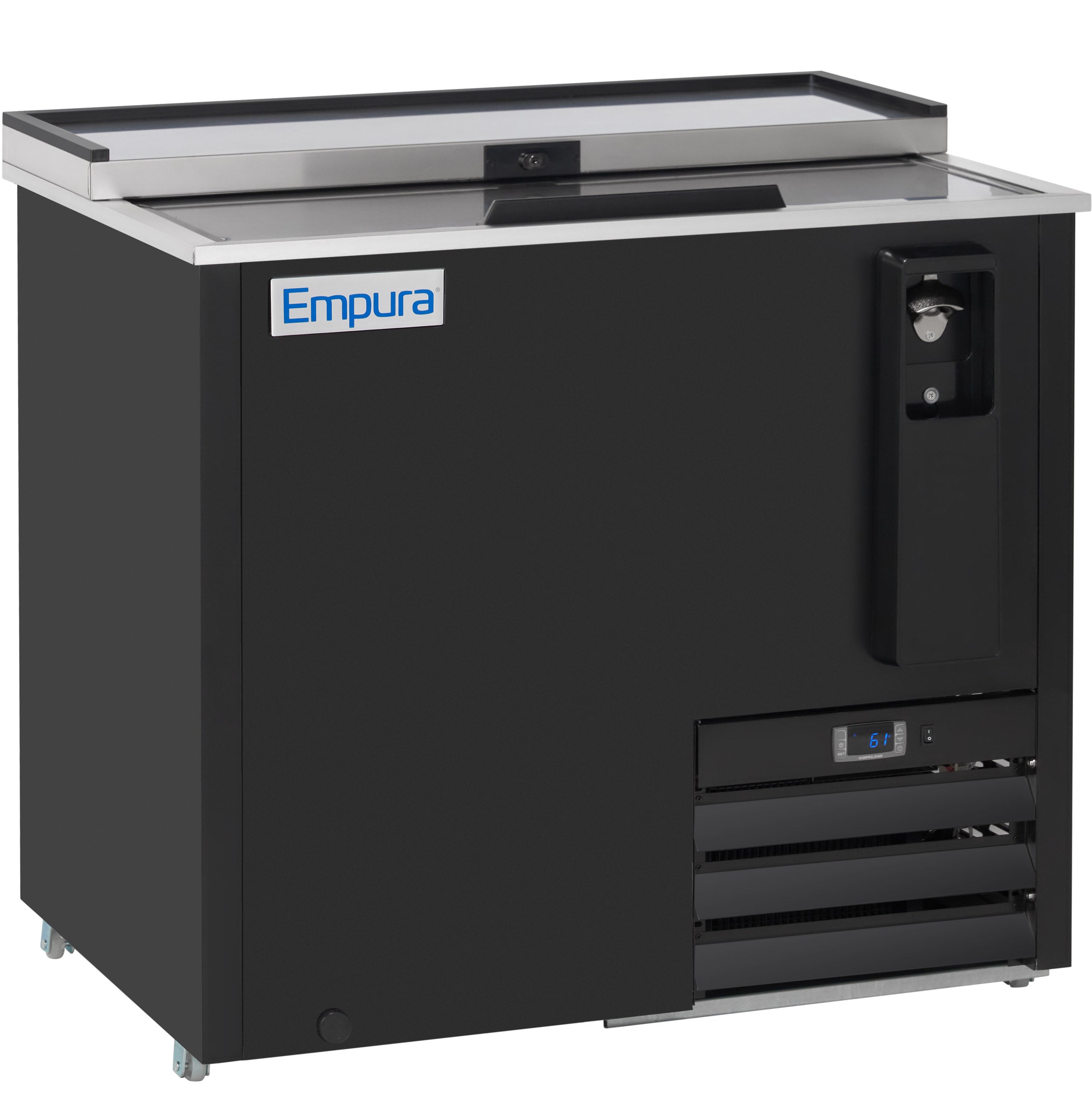 37" Powder Coated Black Stainless Steel Commercial Horizontal Bottle Cooler