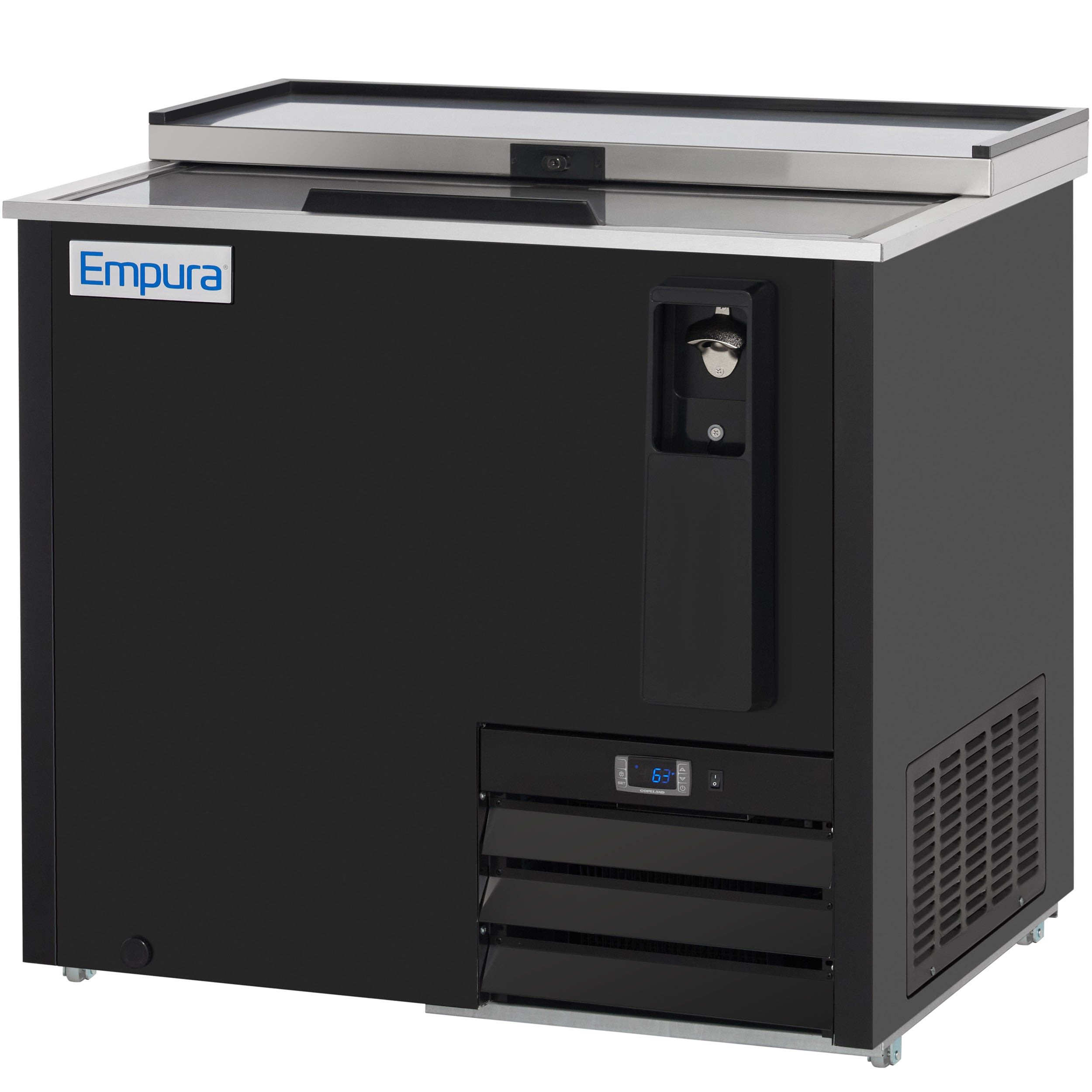 37" Powder Coated Black Stainless Steel Commercial Horizontal Bottle Cooler