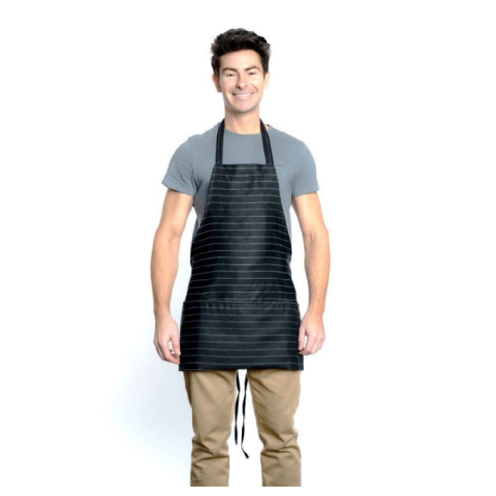 25" Poly-Cotton Pin Stripe Bib Apron Half Length with 2 Front Pockets