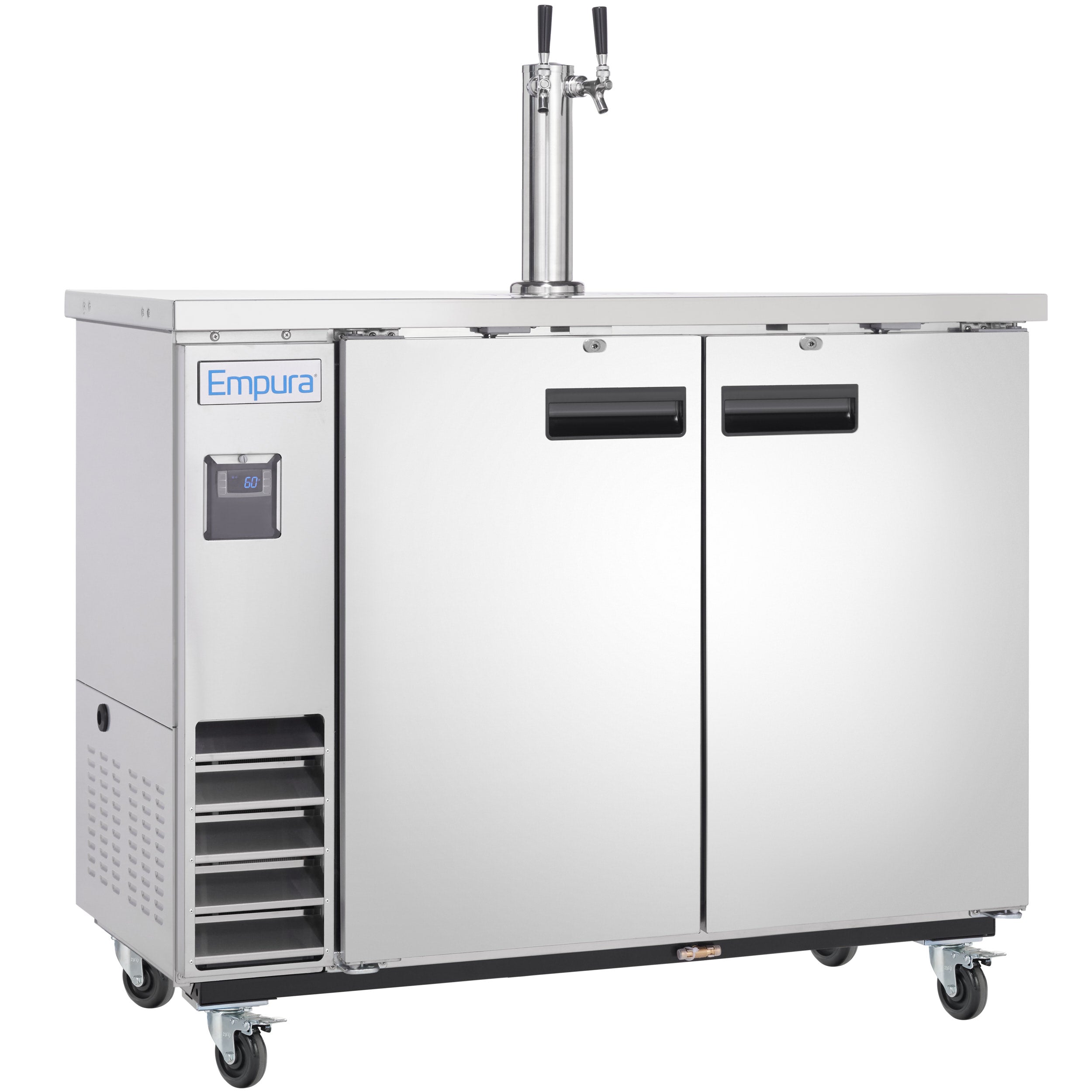49" Double Tap Commercial Kegerator Beer Dispenser - Stainless Steel, Holds (2) 1/2 Kegs