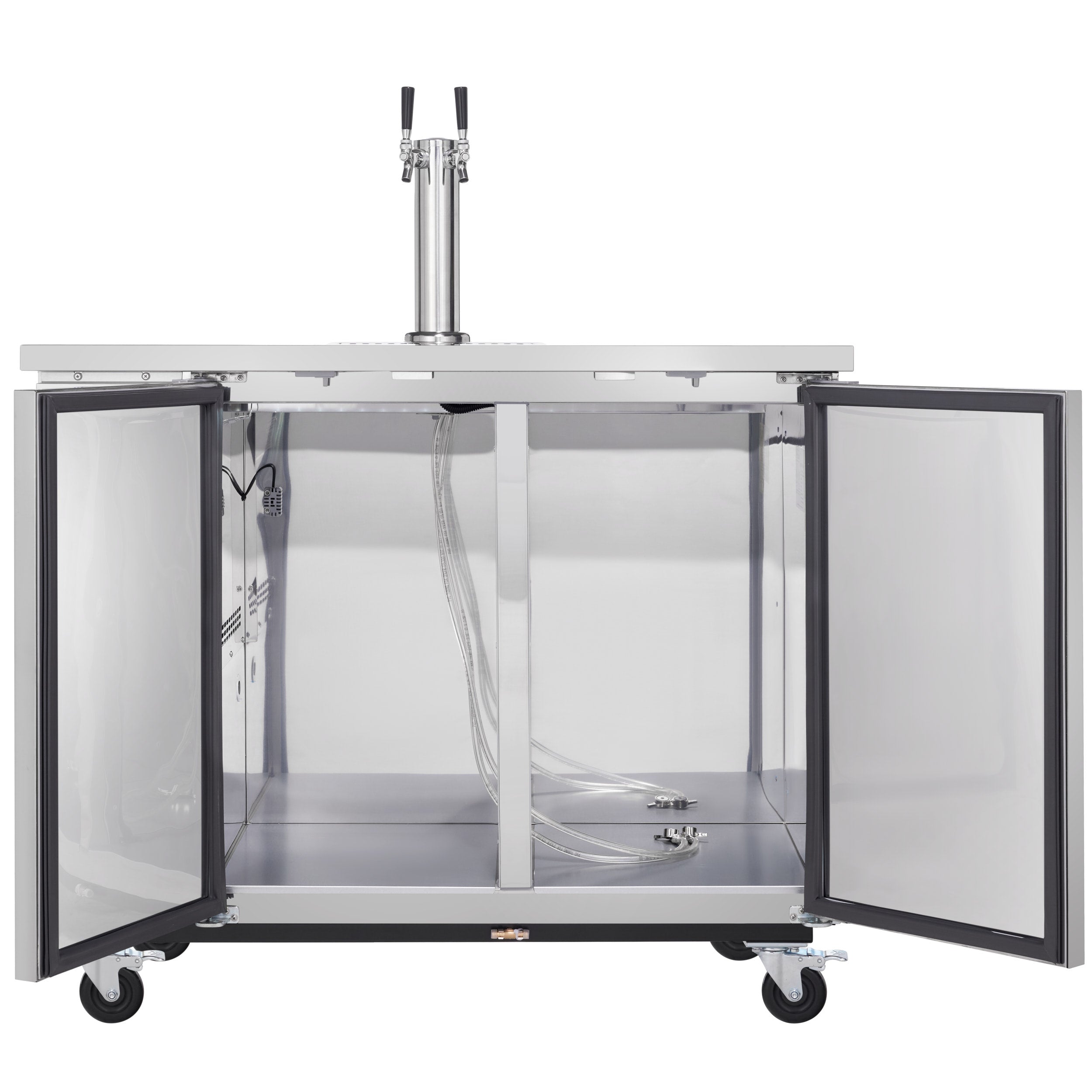 49" Double Tap Commercial Kegerator Beer Dispenser - Stainless Steel, Holds (2) 1/2 Kegs