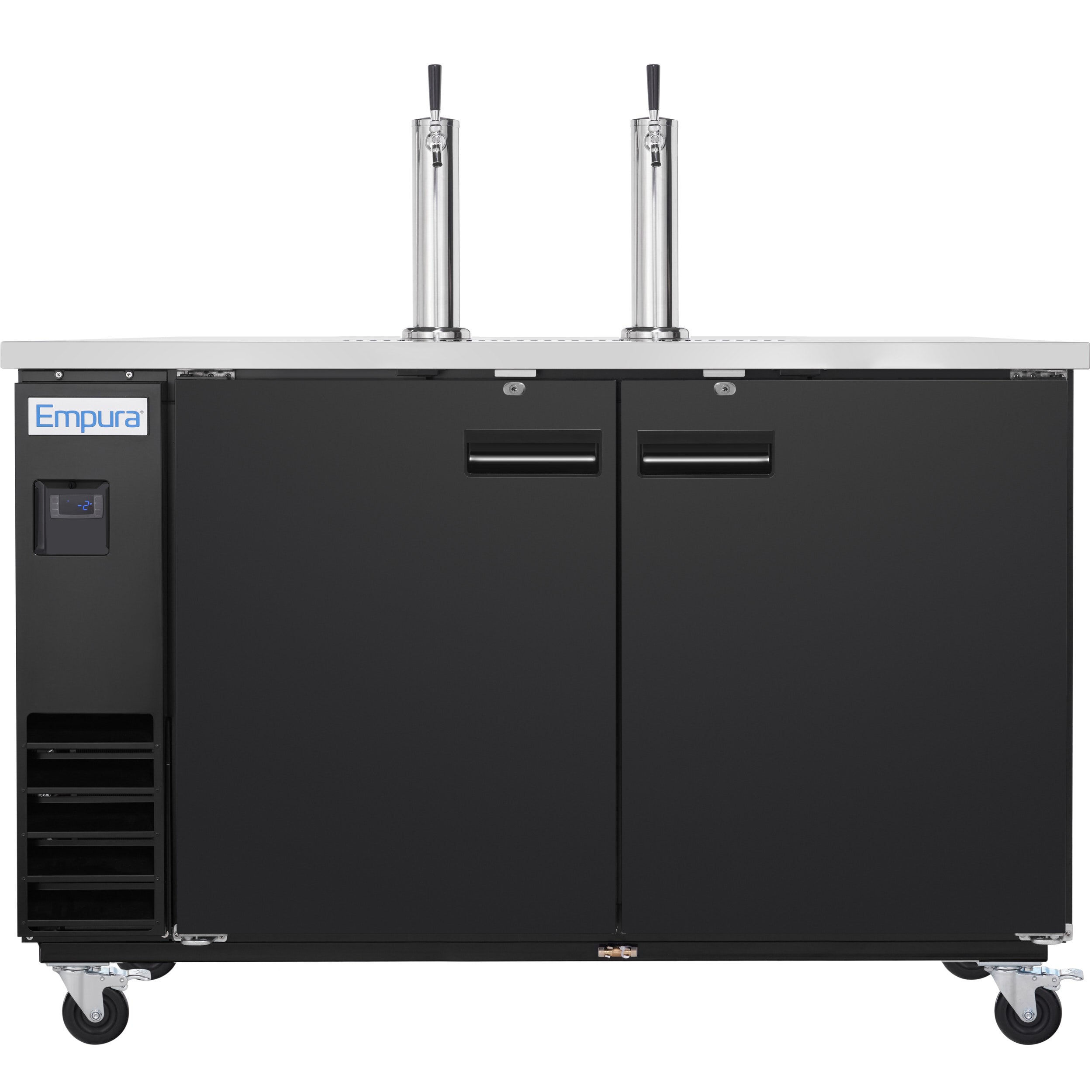 49" Dual Single Tap Commercial Kegerator Beer Dispenser - Black Powder-Coated Steel, Holds (2) 1/2 Kegs