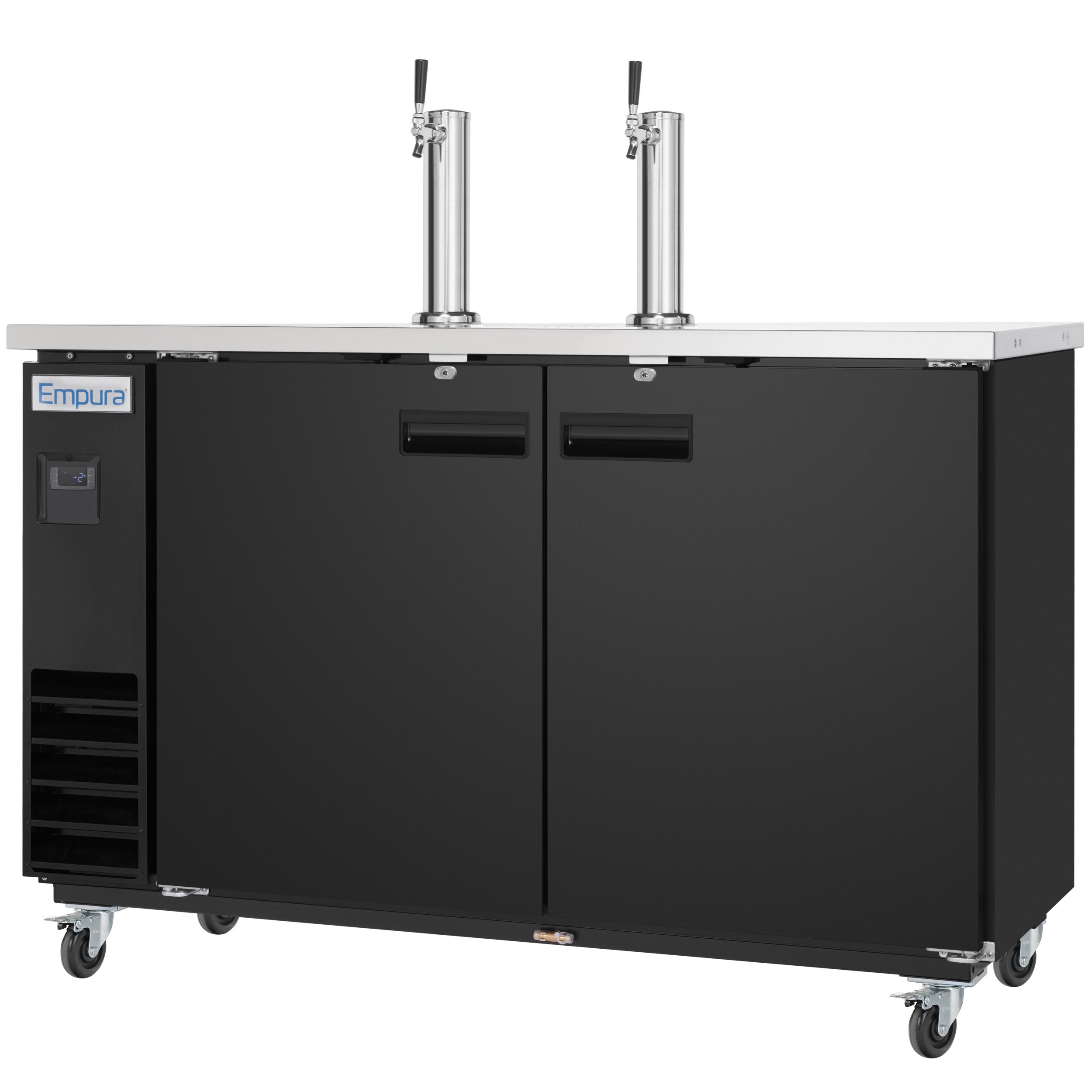 49" Dual Single Tap Commercial Kegerator Beer Dispenser - Black Powder-Coated Steel, Holds (2) 1/2 Kegs
