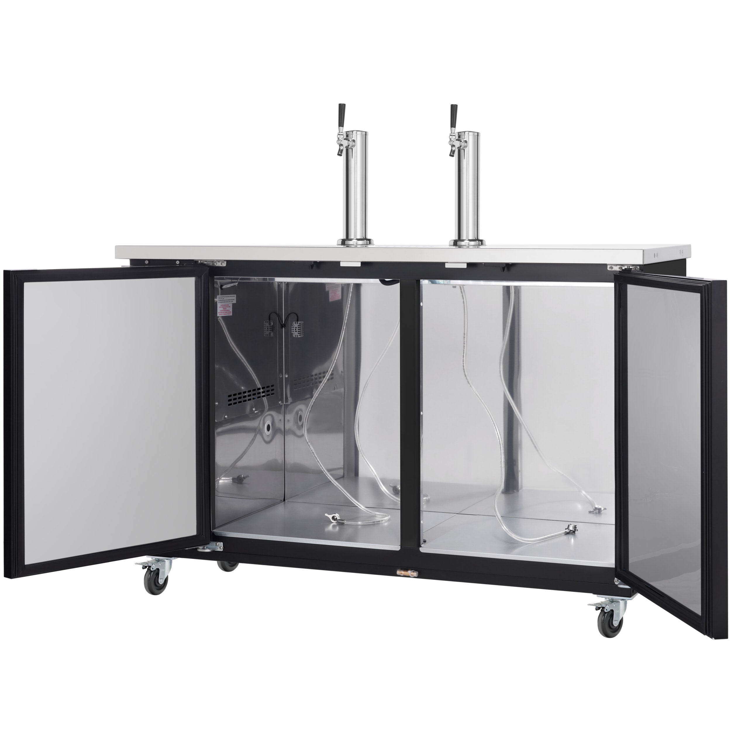 49" Dual Single Tap Commercial Kegerator Beer Dispenser - Black Powder-Coated Steel, Holds (2) 1/2 Kegs