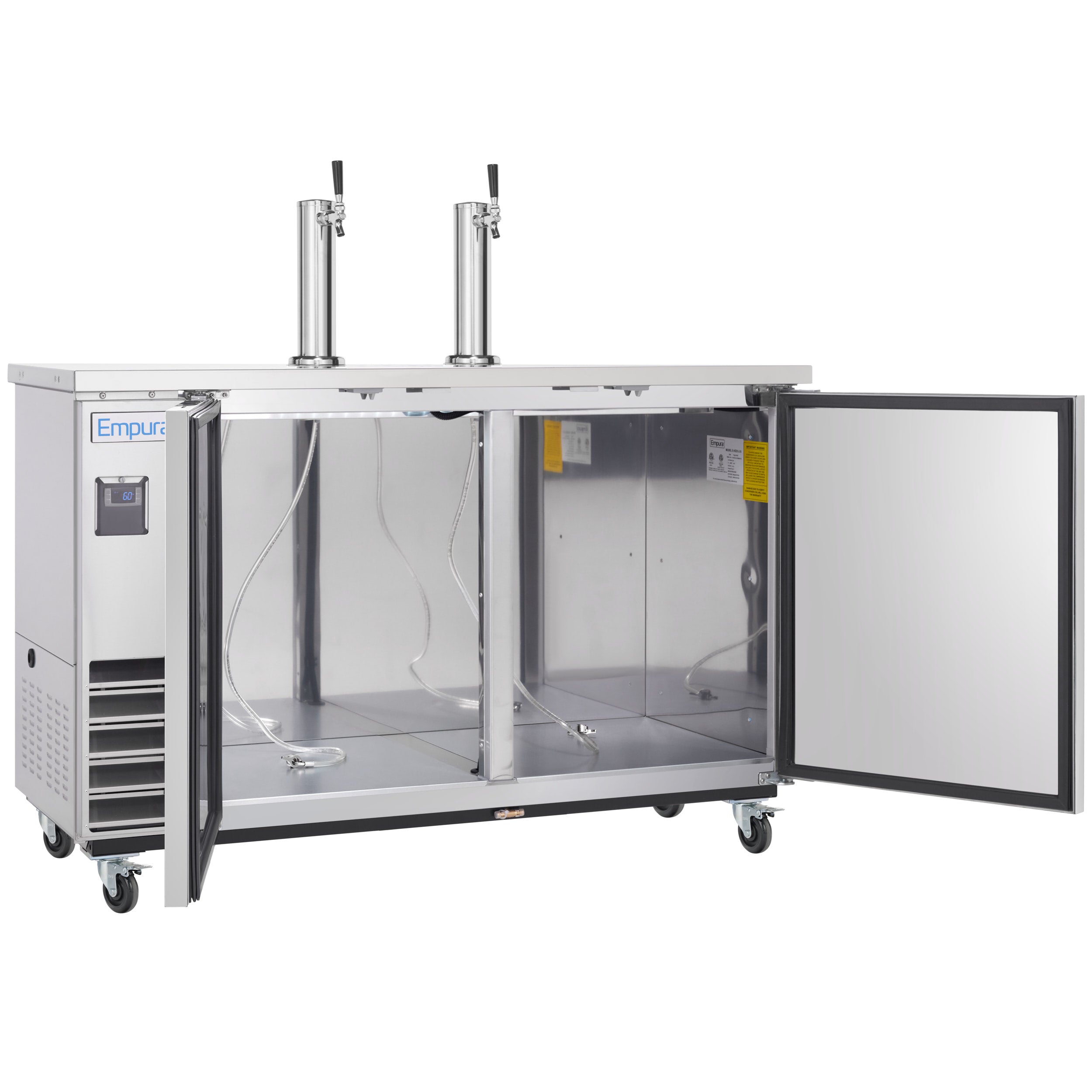 49" Dual Single Tap Commercial Kegerator Beer Dispenser - Stainless Steel, Holds (2) 1/2 Kegs