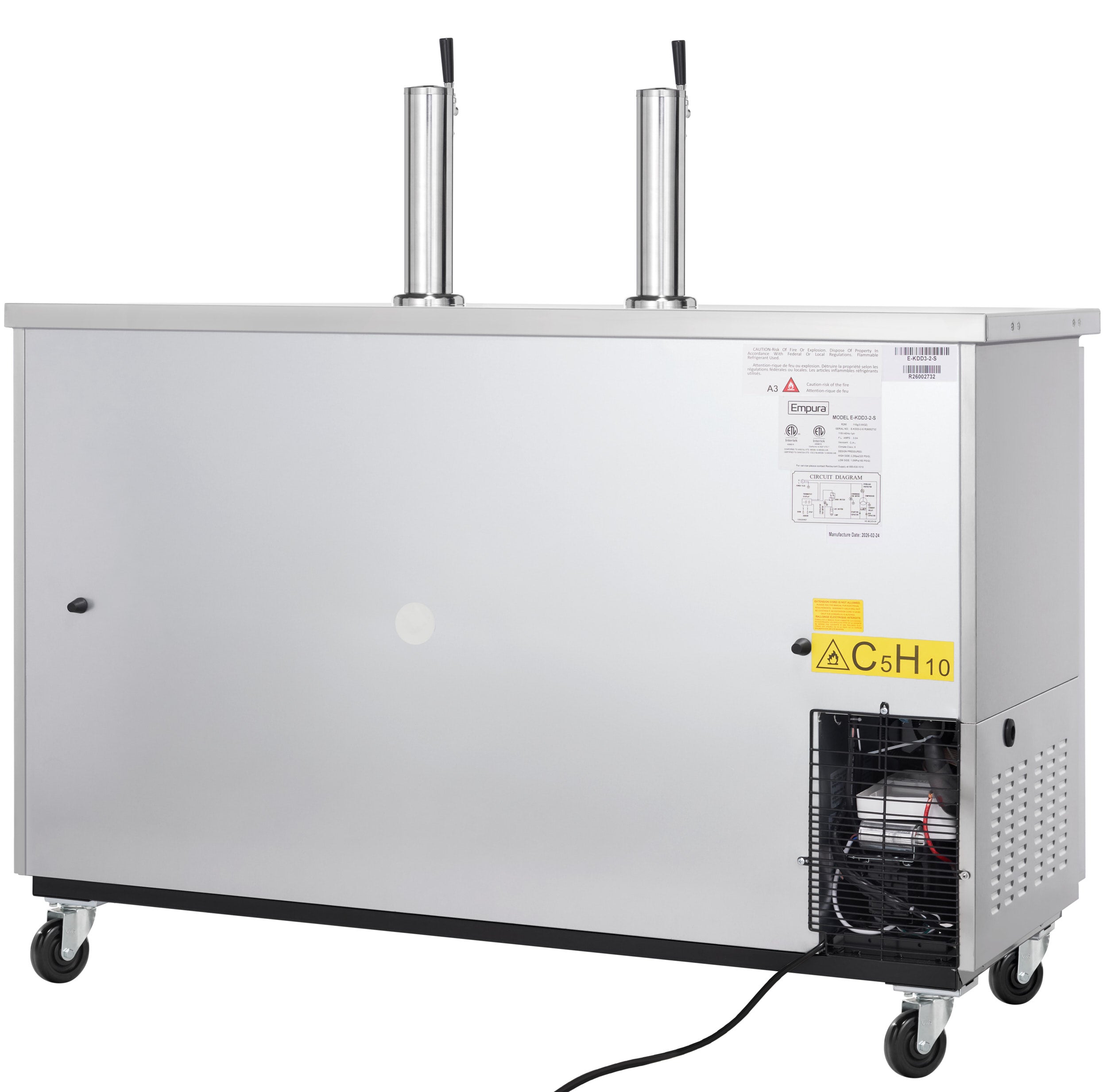 49" Dual Single Tap Commercial Kegerator Beer Dispenser - Stainless Steel, Holds (2) 1/2 Kegs