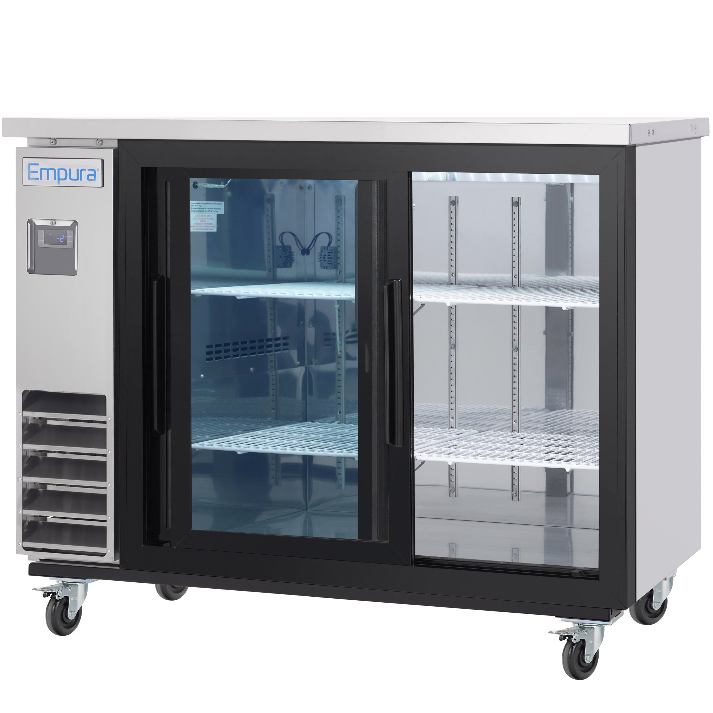 49" x 24" Sliding Glass Door Stainless Steel Commercial Back Bar Refrigerator