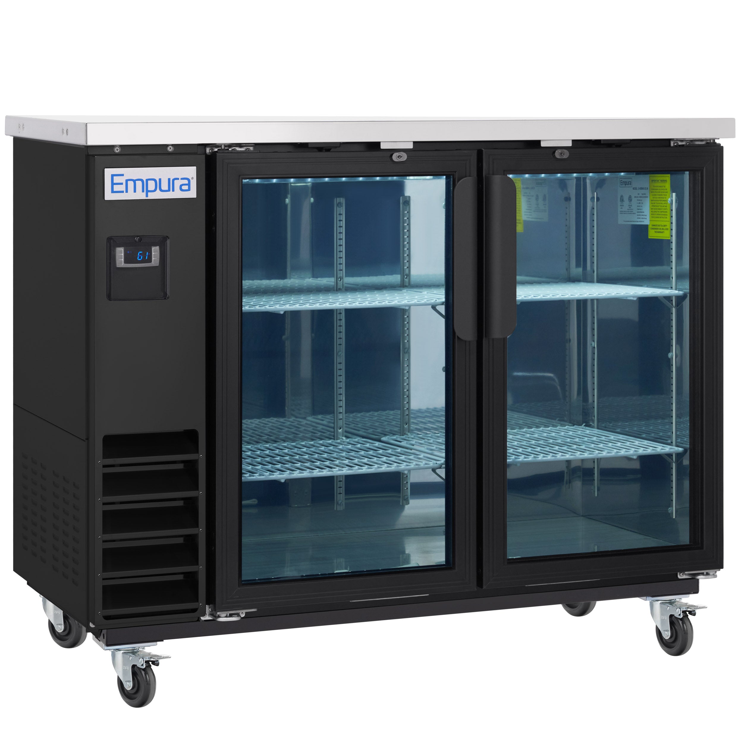 49" x 24" Swing Glass Door Powder Coated Black Stainless Steel Commercial Back Bar Refrigerator