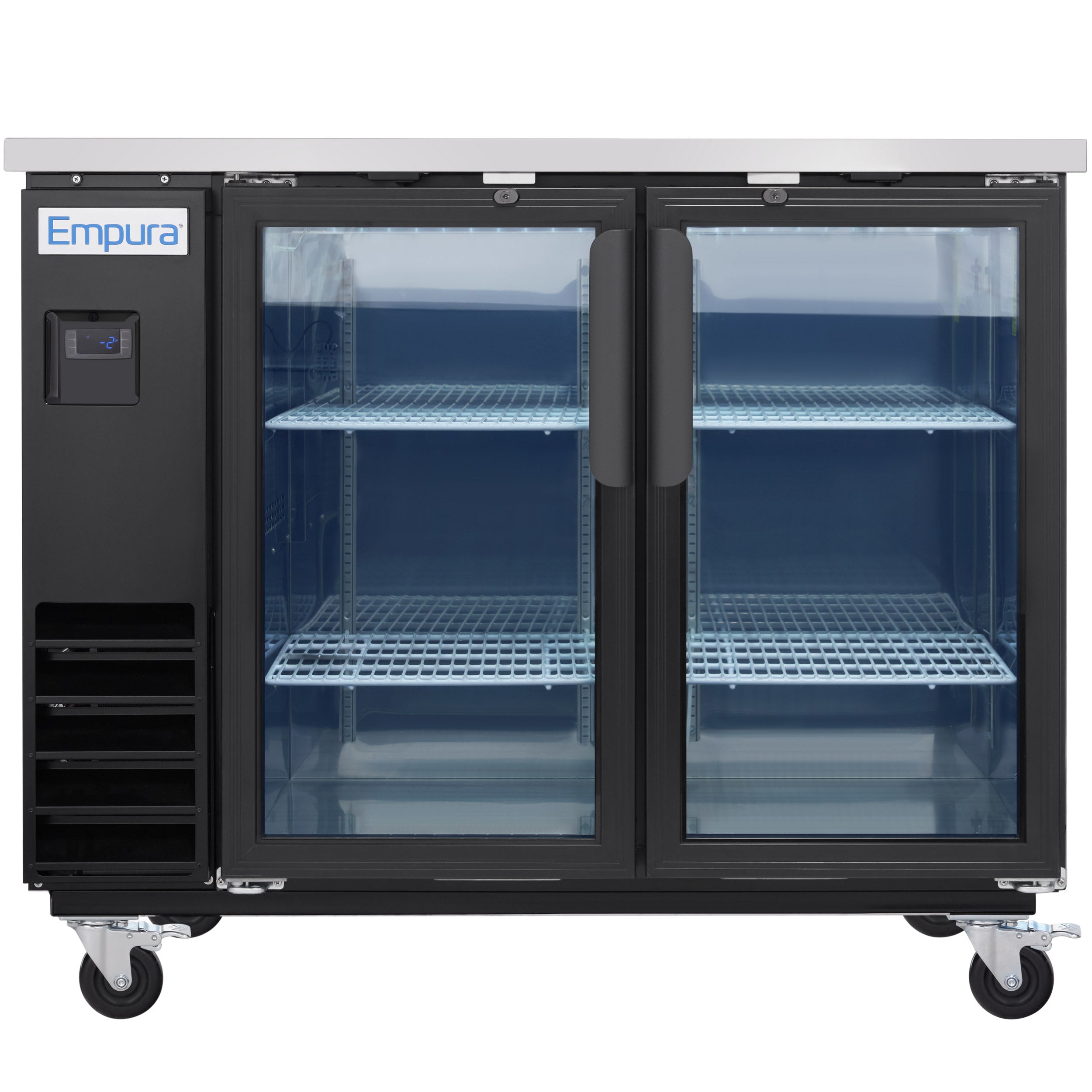 49" x 24" Swing Glass Door Powder Coated Black Stainless Steel Commercial Back Bar Refrigerator