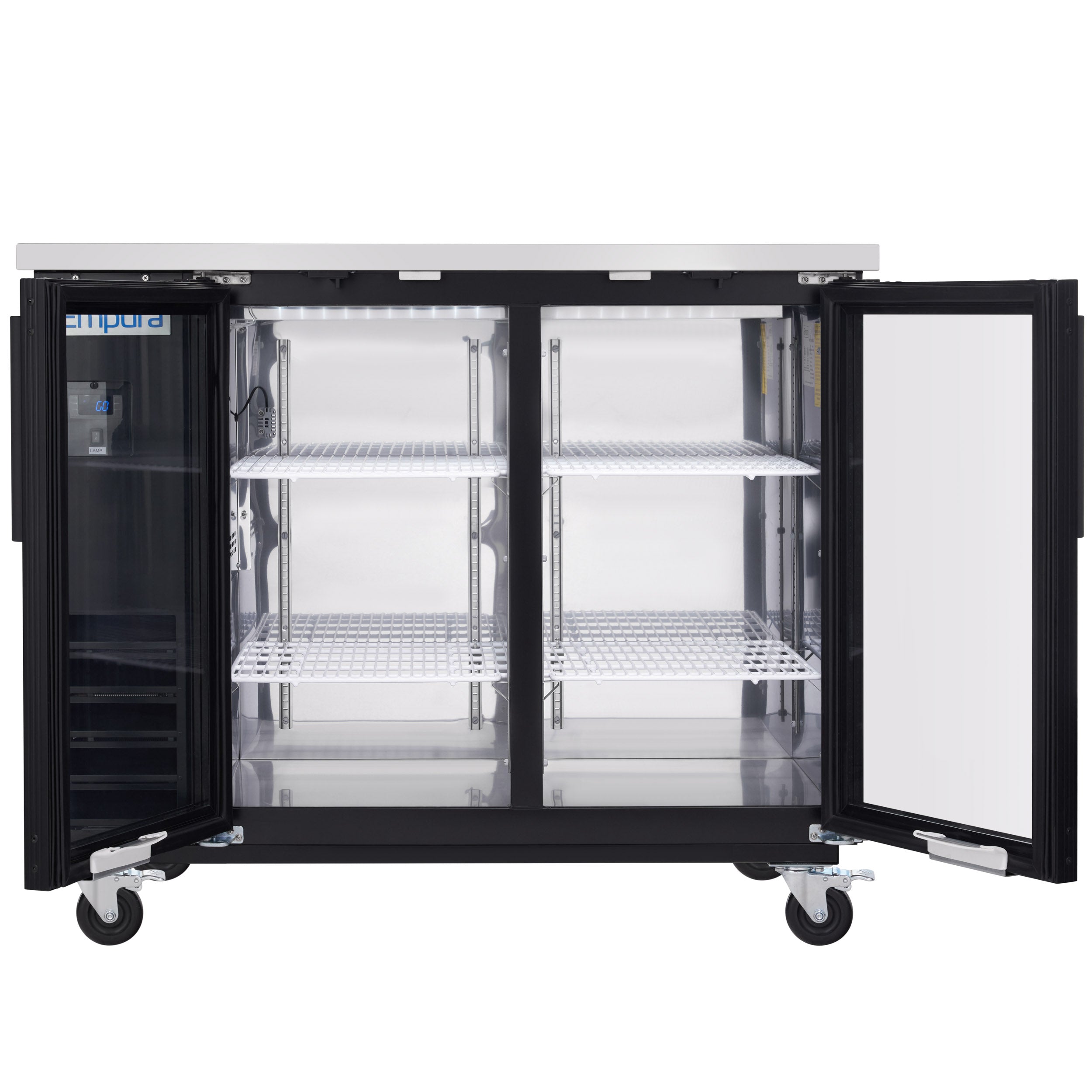 49" x 24" Swing Glass Door Powder Coated Black Stainless Steel Commercial Back Bar Refrigerator