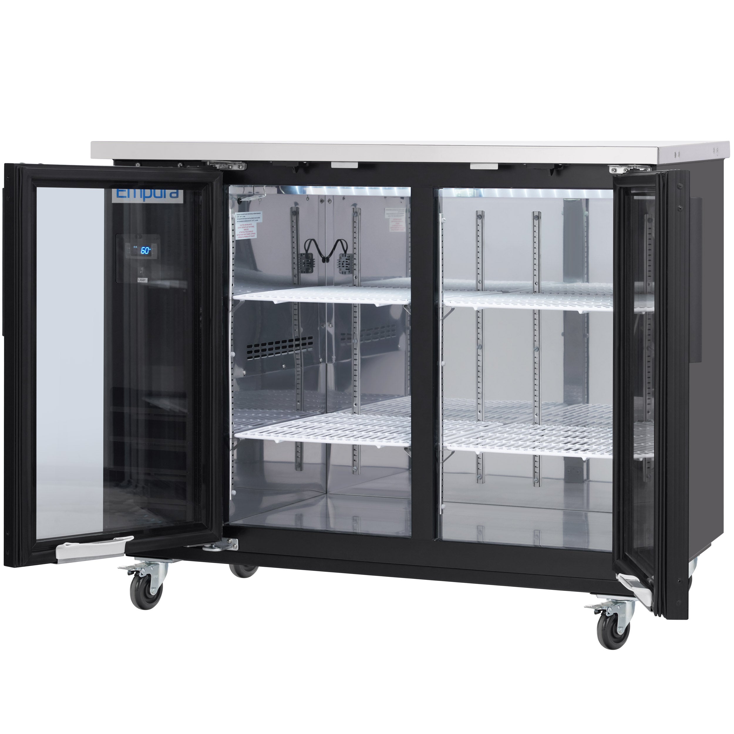 49" x 24" Swing Glass Door Powder Coated Black Stainless Steel Commercial Back Bar Refrigerator