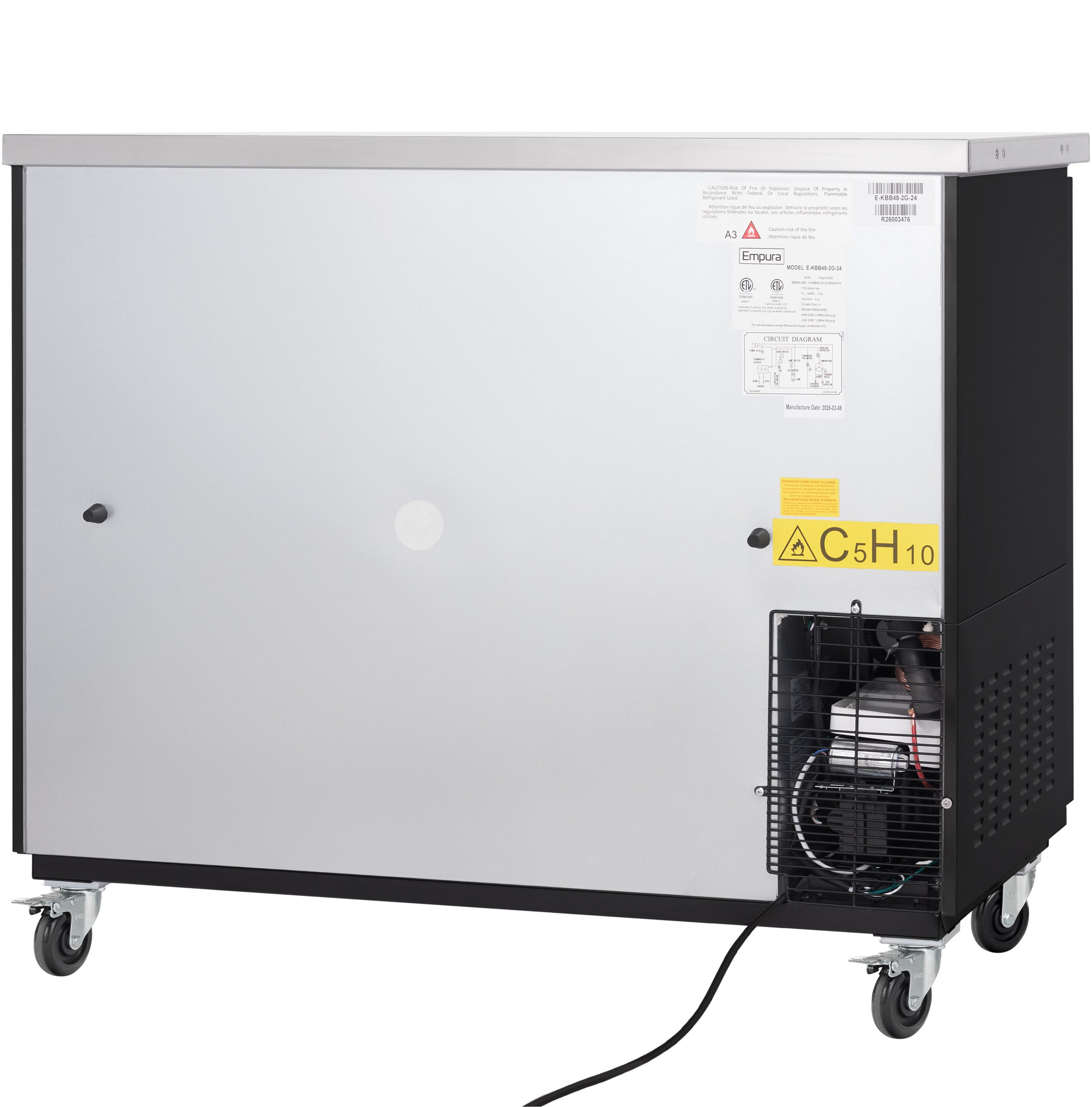 49" x 24" Swing Glass Door Powder Coated Black Stainless Steel Commercial Back Bar Refrigerator