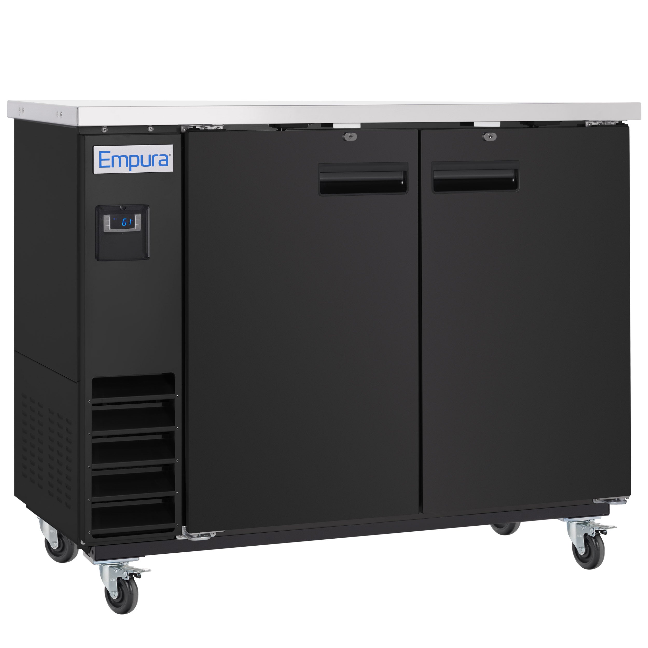 49" x 24" Swing Solid Door Powder Coated Black Stainless Steel Commercial Back Bar Refrigerator