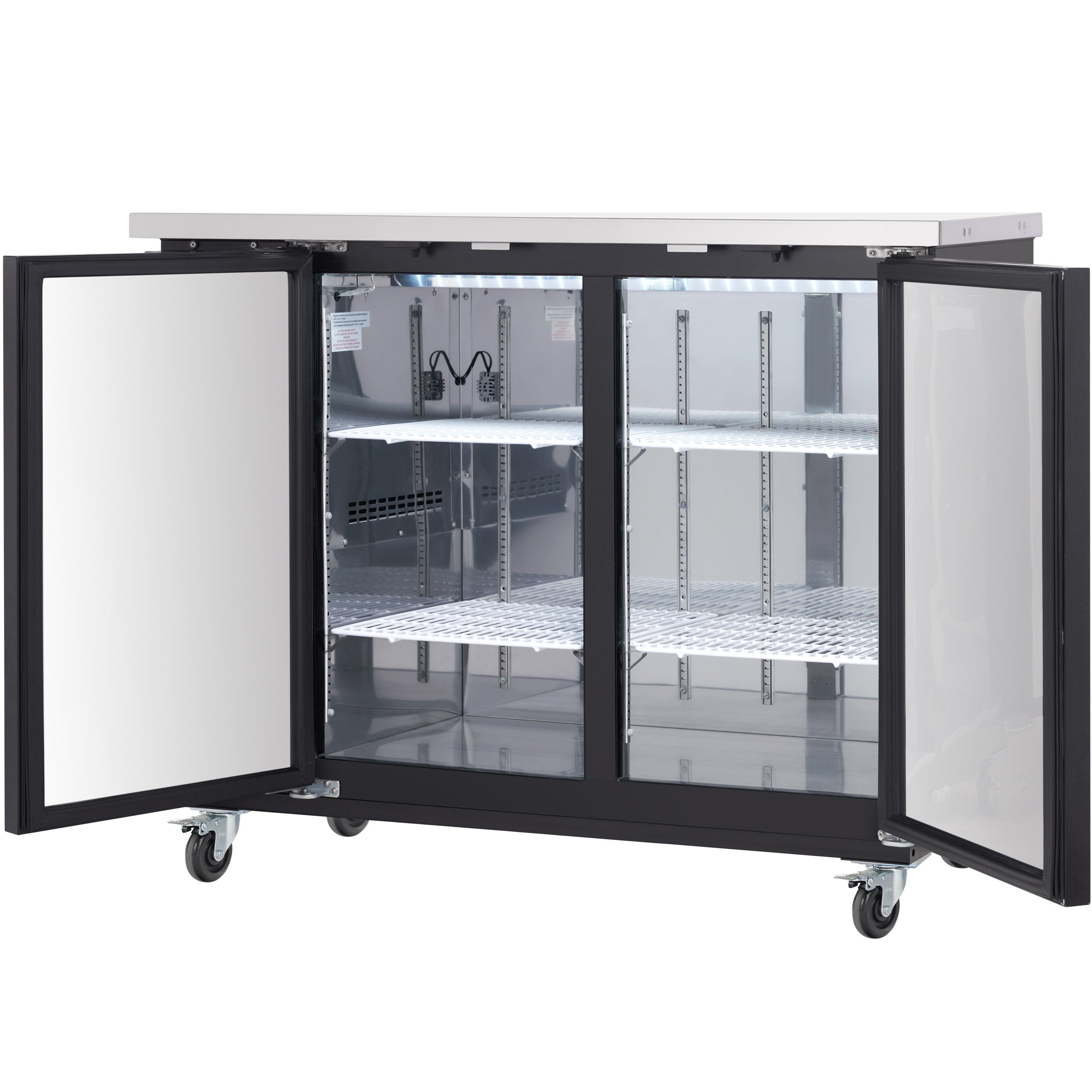 49" x 24" Swing Solid Door Powder Coated Black Stainless Steel Commercial Back Bar Refrigerator