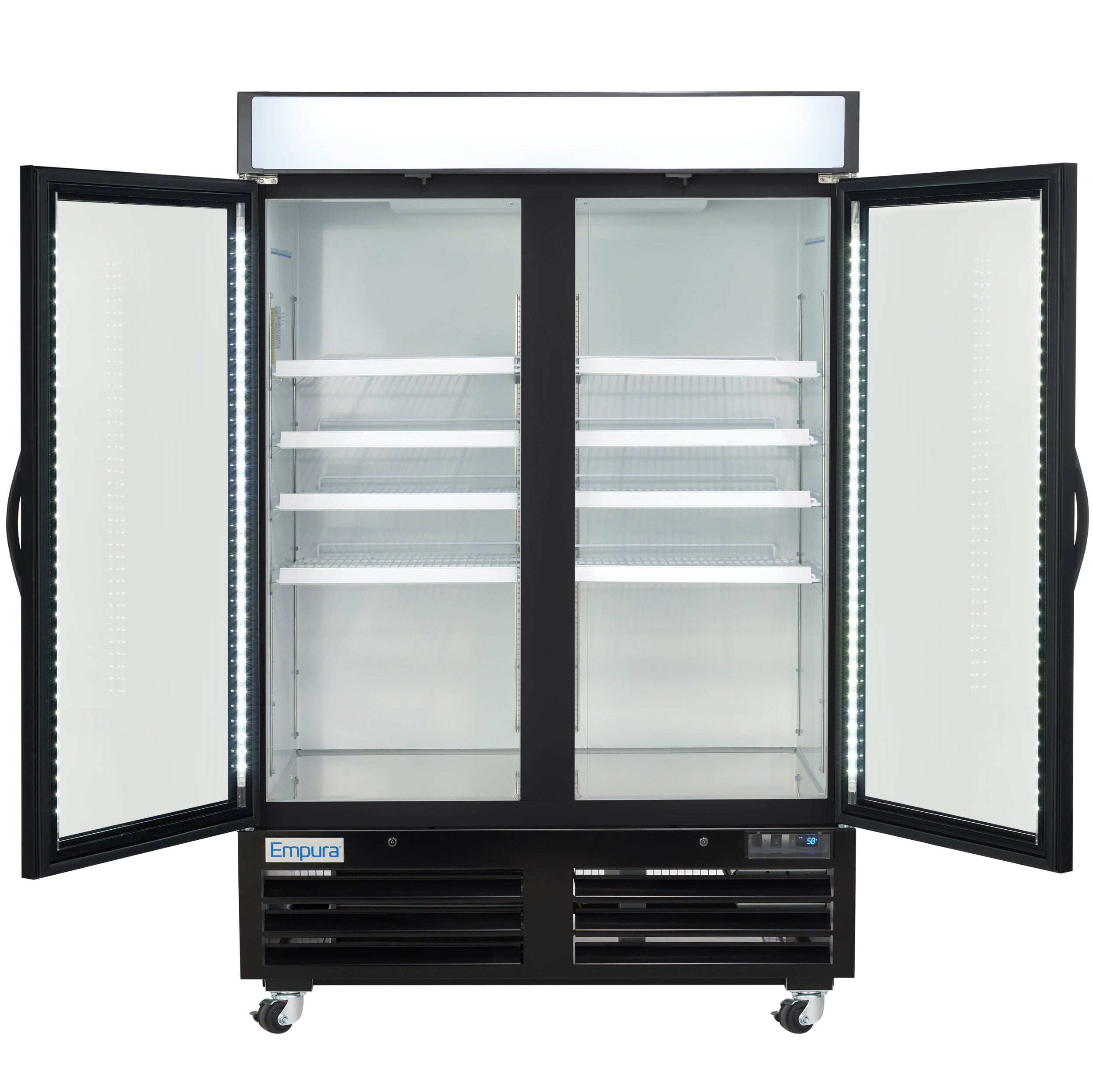 54" Black Swing Commercial Glass Door Merchandiser Freezer with ClearKeeper™ Glass