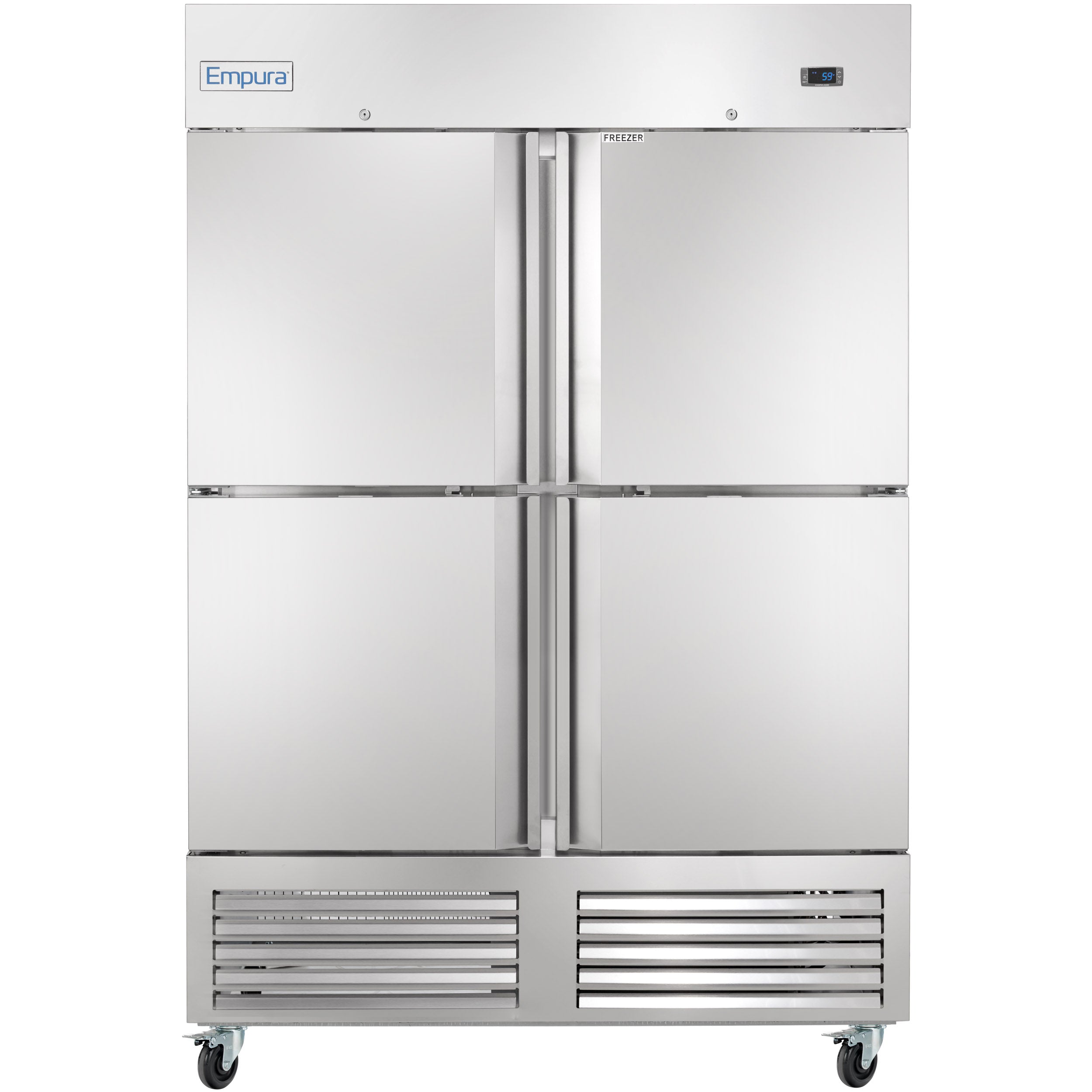 54" Commercial 2 Half Door Stainless Steel Reach-In Freezer