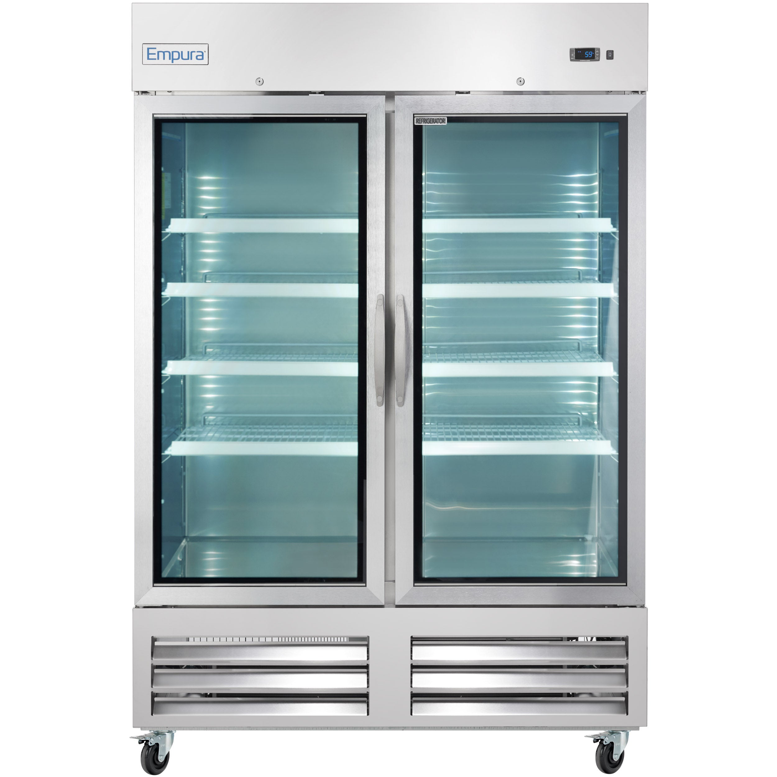 54" Two Section Glass Door Reach-In Refrigerator