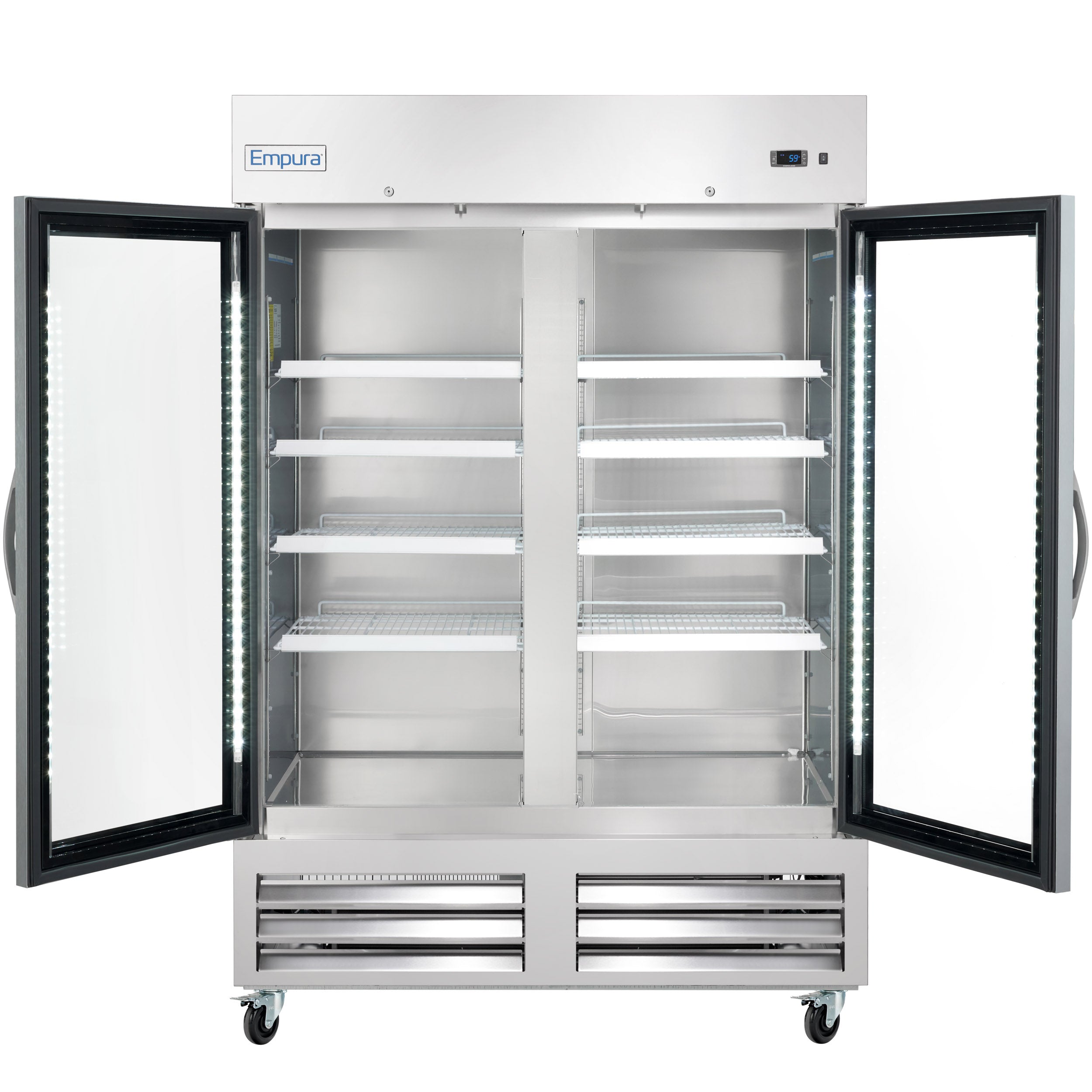 54" Two Section Glass Door Reach-In Refrigerator