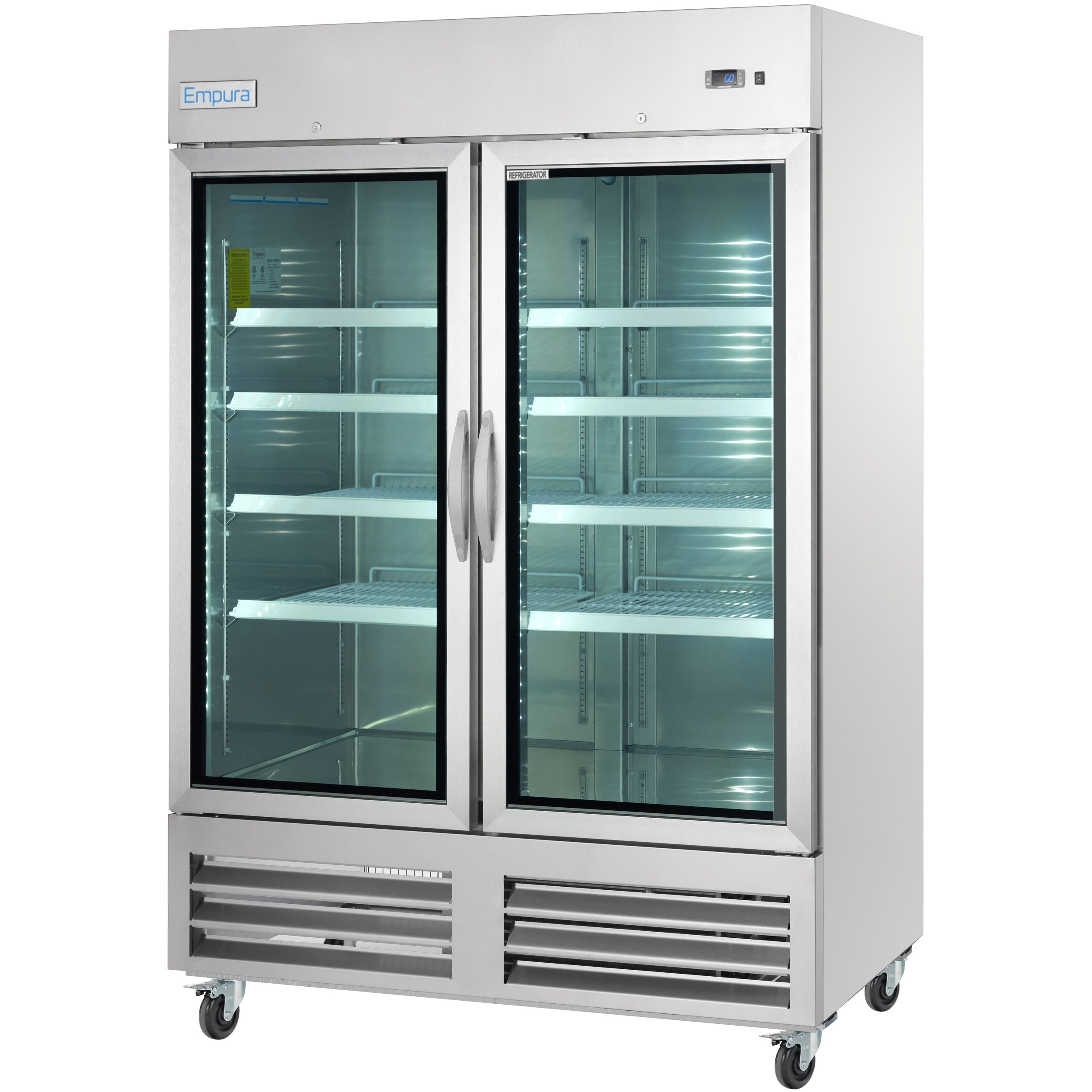 54" Two Section Glass Door Reach-In Refrigerator
