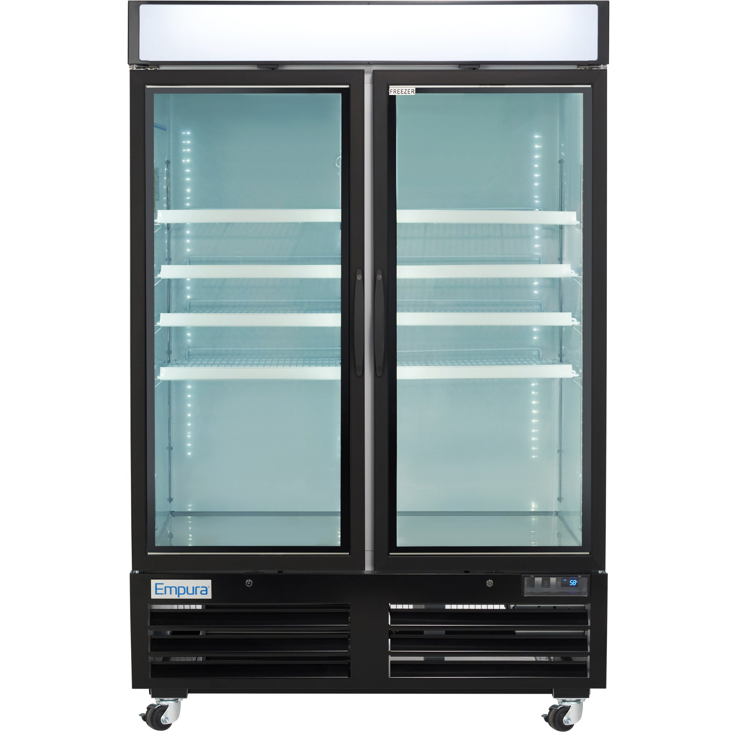 54" White Swing Commercial Glass Door Merchandiser Freezer with ClearKeeper™ Glass