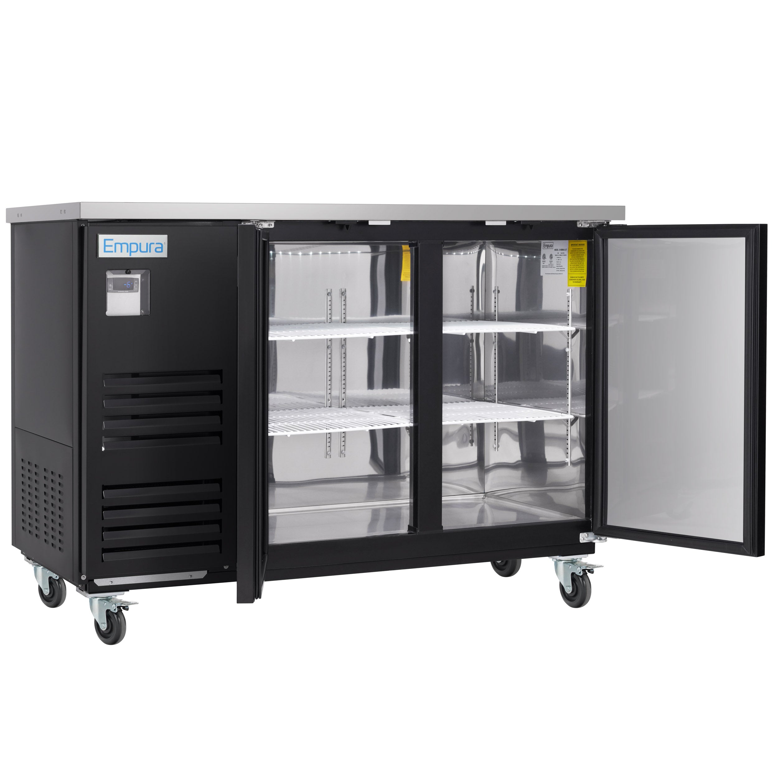 59" x 28" Swing Solid Door Powder Coated Black Stainless Steel Commercial Back Bar Refrigerator