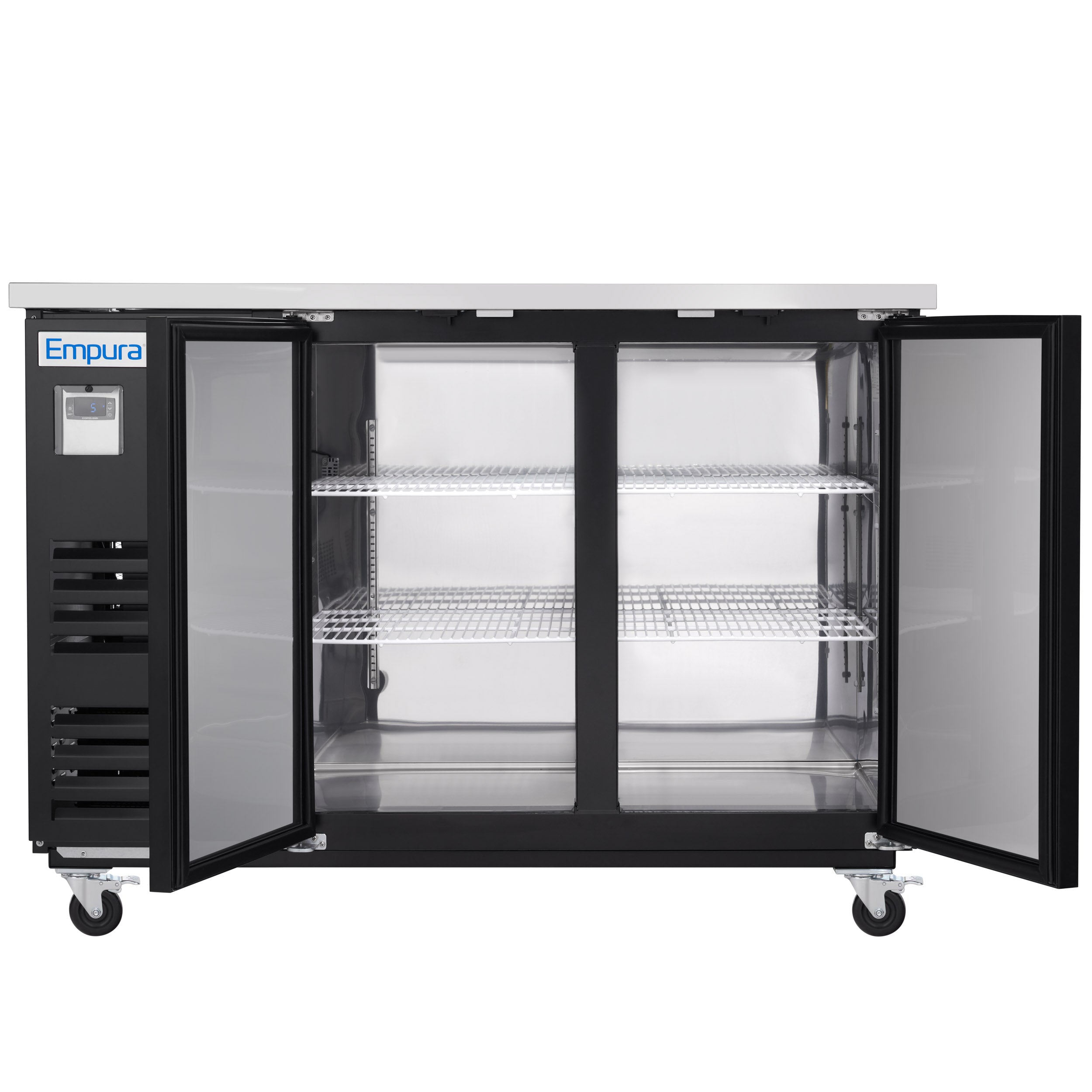 59" x 28" Swing Solid Door Powder Coated Black Stainless Steel Commercial Back Bar Refrigerator