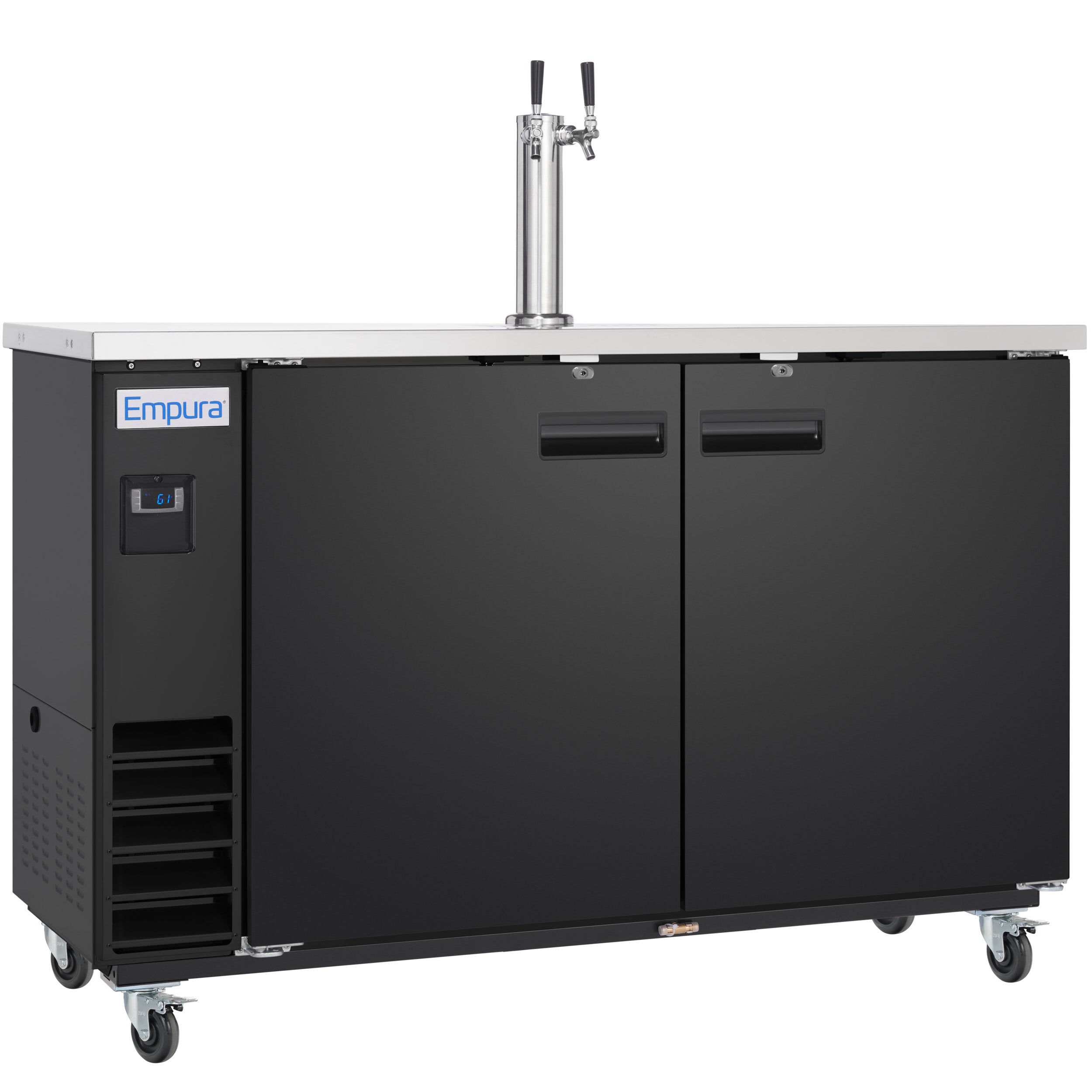 61" Double Tap Commercial Kegerator Beer Dispenser - Black Powder-Coated Steel, Holds (2) 1/2 Kegs