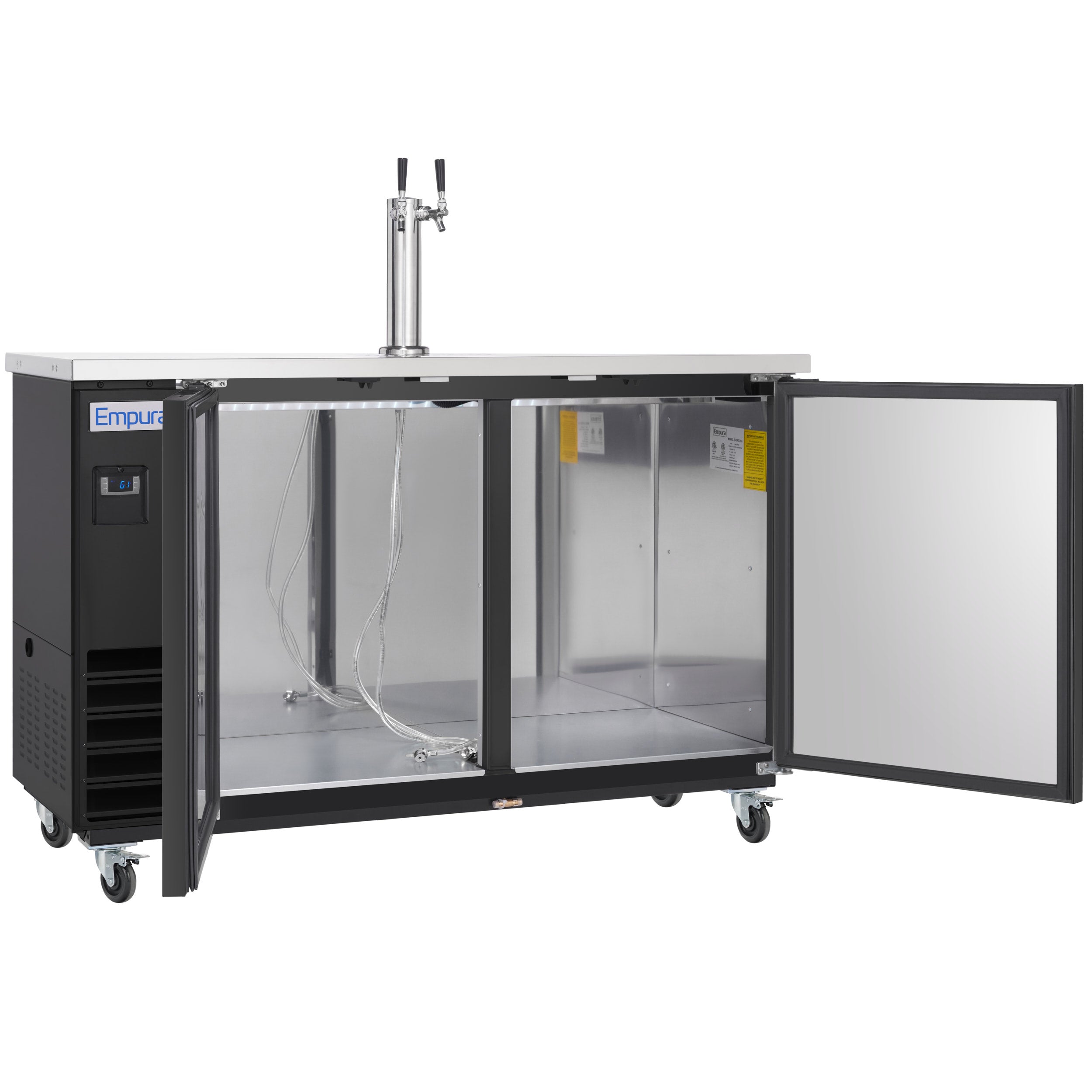 61" Double Tap Commercial Kegerator Beer Dispenser - Black Powder-Coated Steel, Holds (2) 1/2 Kegs