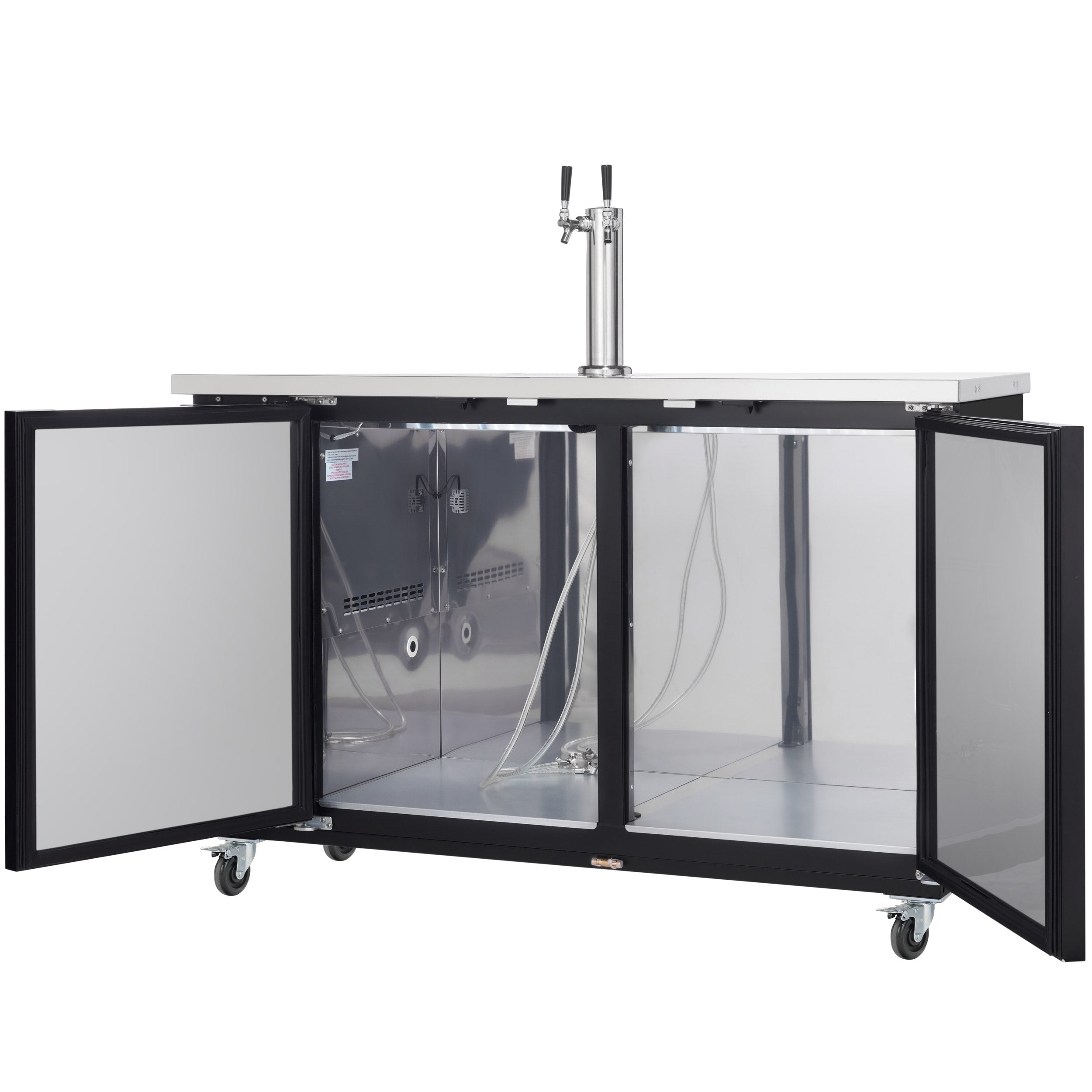 61" Double Tap Commercial Kegerator Beer Dispenser - Black Powder-Coated Steel, Holds (2) 1/2 Kegs