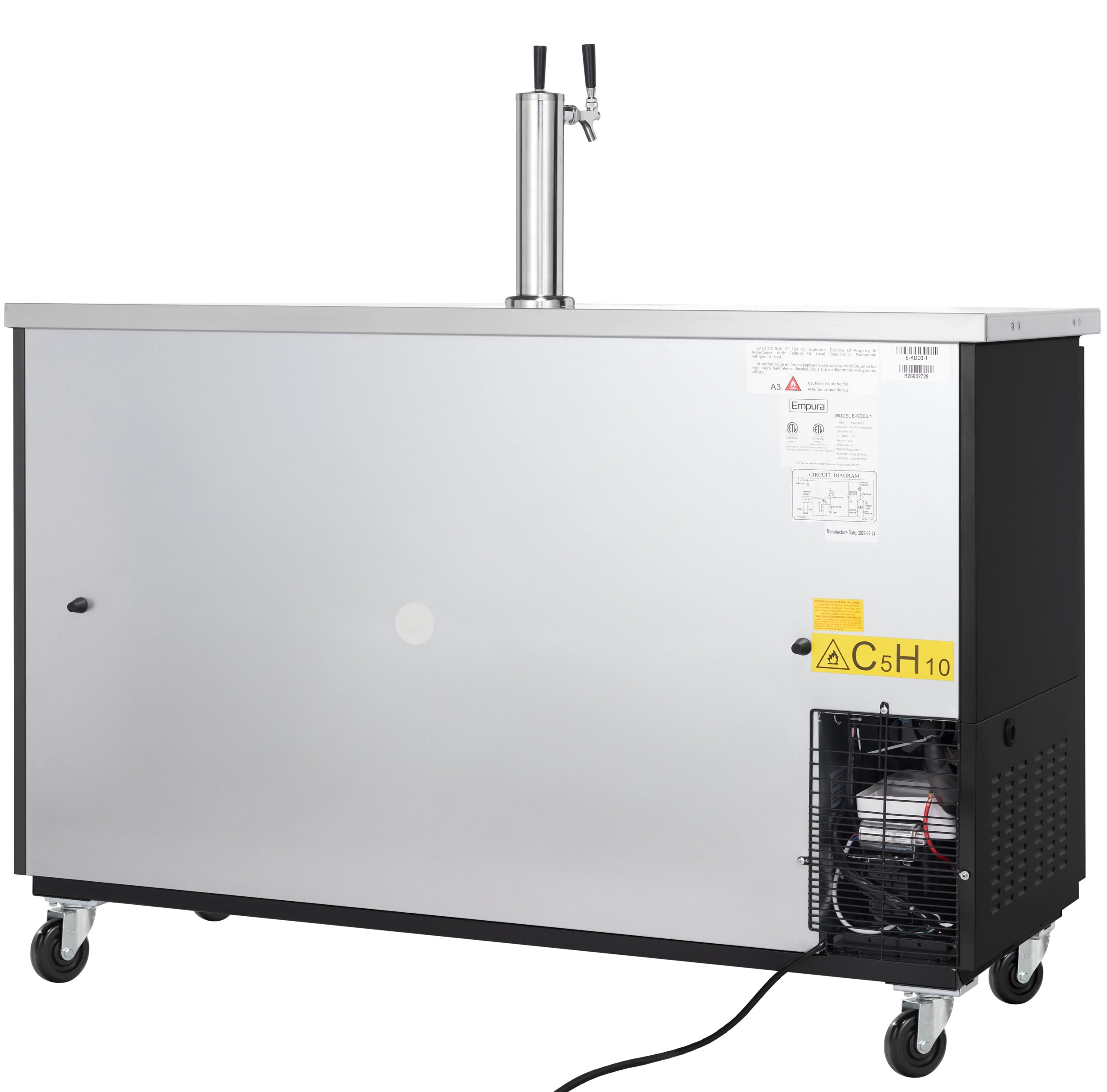 61" Double Tap Commercial Kegerator Beer Dispenser - Black Powder-Coated Steel, Holds (2) 1/2 Kegs