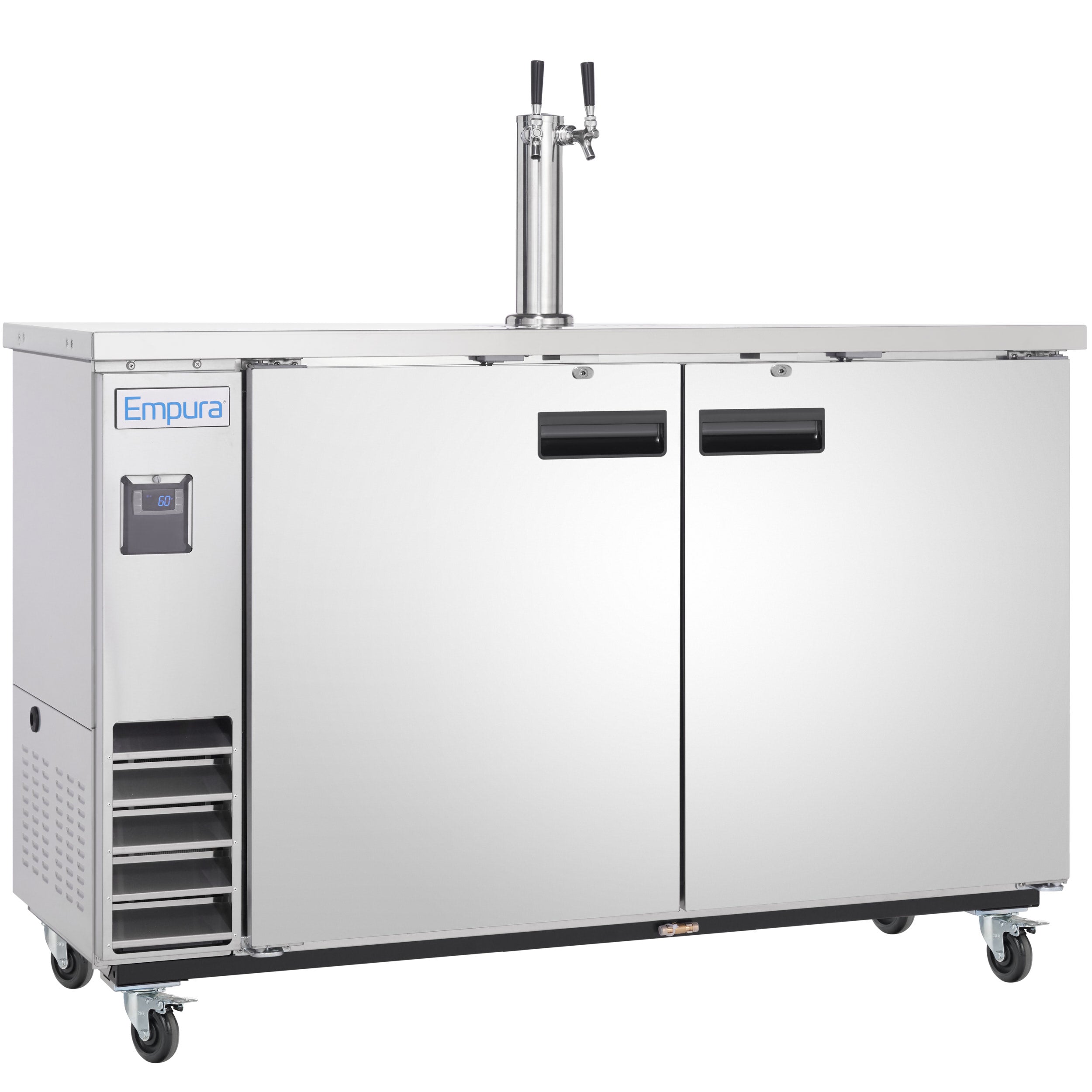 61" Double Tap Commercial Kegerator Beer Dispenser - Stainless Steel, Holds (2) 1/2 Kegs