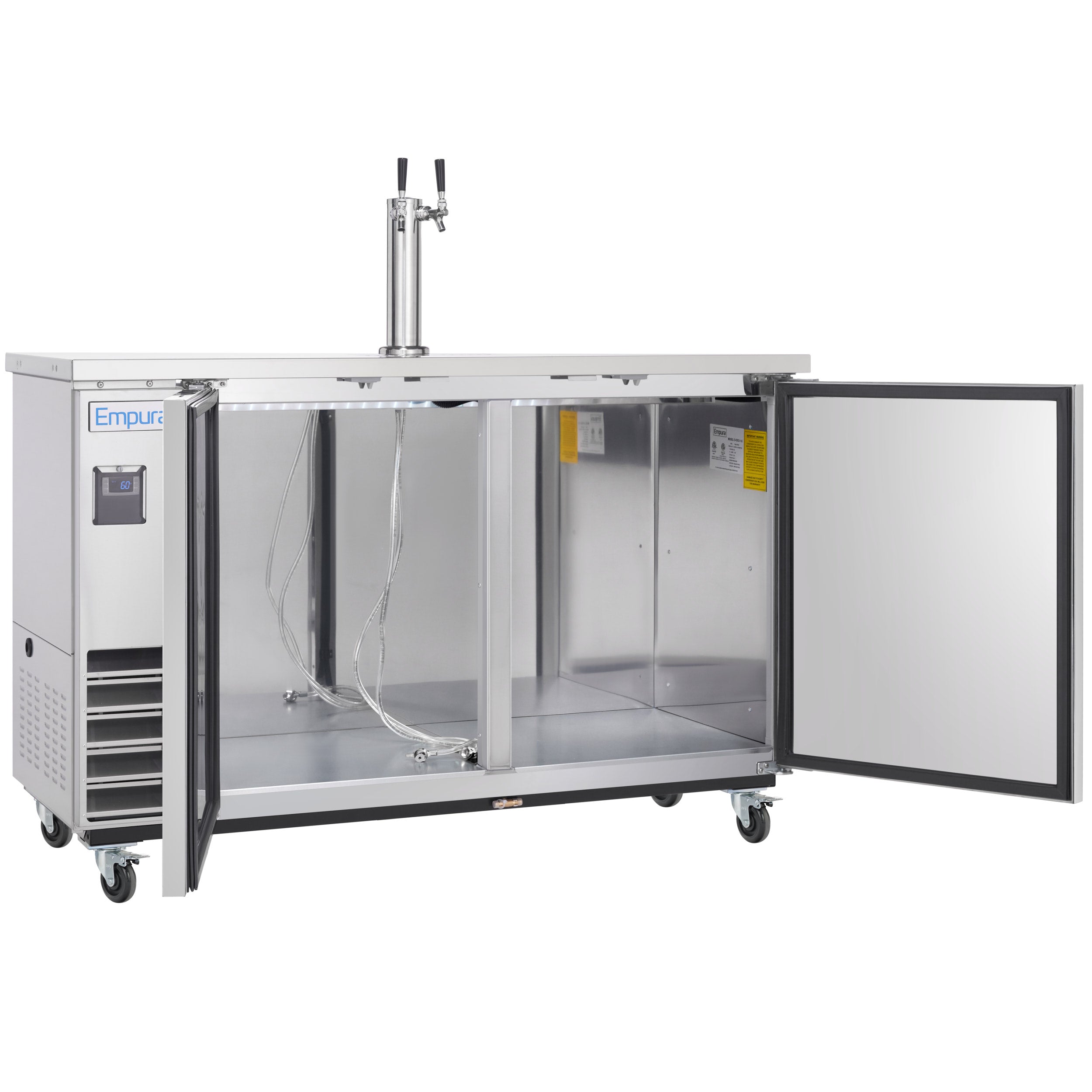 61" Double Tap Commercial Kegerator Beer Dispenser - Stainless Steel, Holds (2) 1/2 Kegs