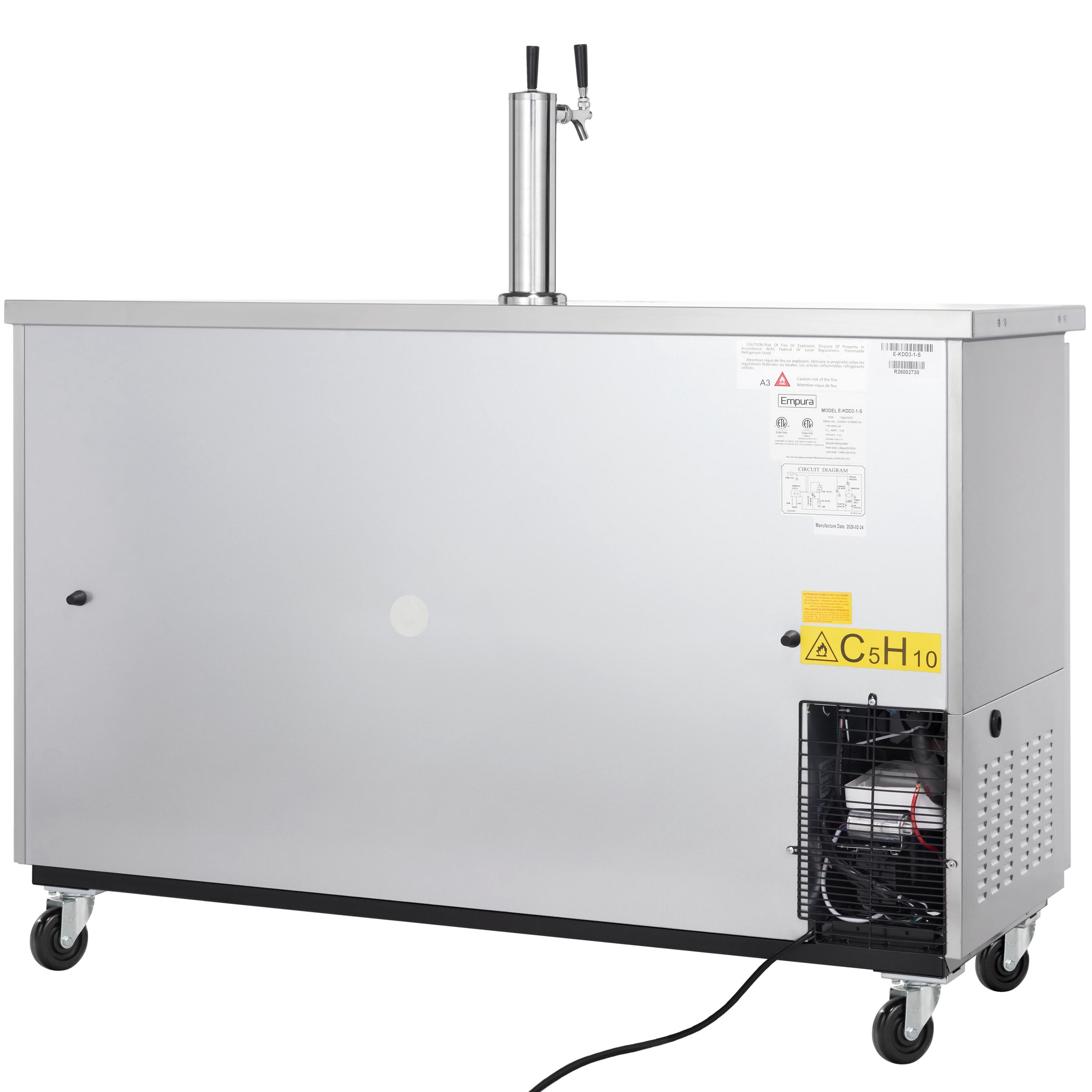 61" Double Tap Commercial Kegerator Beer Dispenser - Stainless Steel, Holds (2) 1/2 Kegs