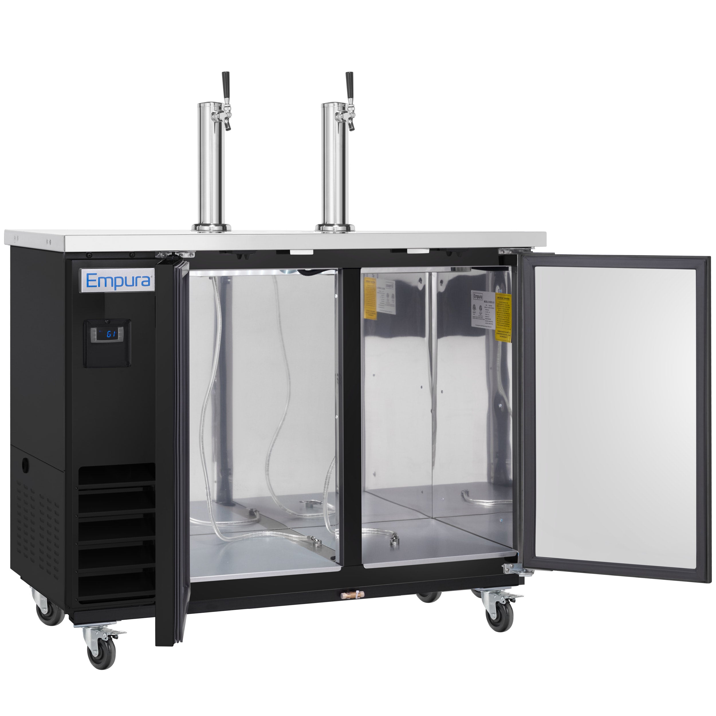 61" Dual Single Tap Commercial Kegerator Beer Dispenser - Black Powder-Coated Steel, Holds (2) 1/2 Kegs