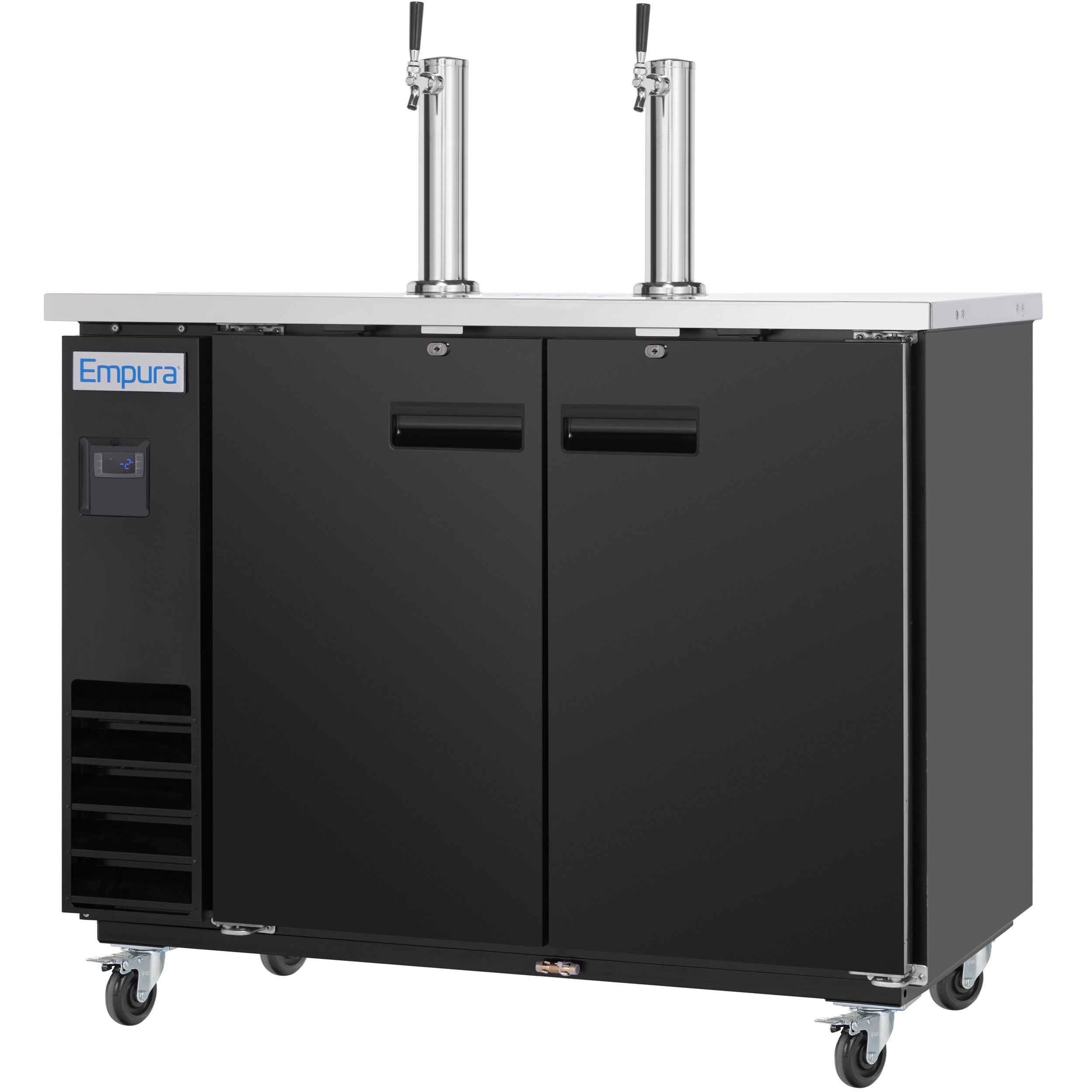 61" Dual Single Tap Commercial Kegerator Beer Dispenser - Black Powder-Coated Steel, Holds (2) 1/2 Kegs