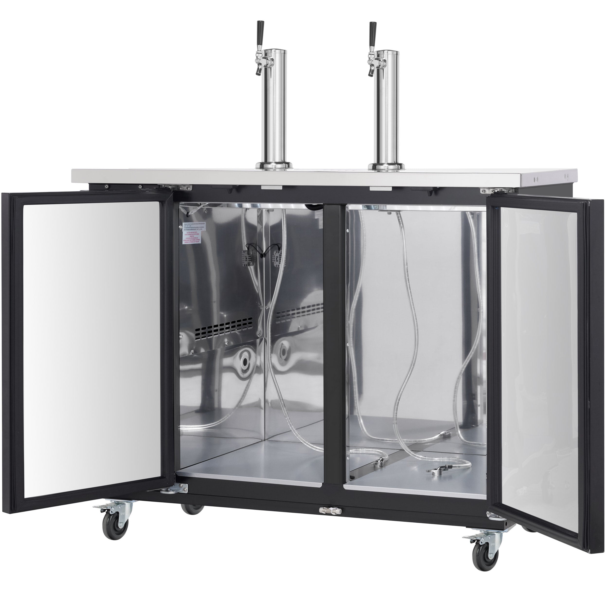61" Dual Single Tap Commercial Kegerator Beer Dispenser - Black Powder-Coated Steel, Holds (2) 1/2 Kegs